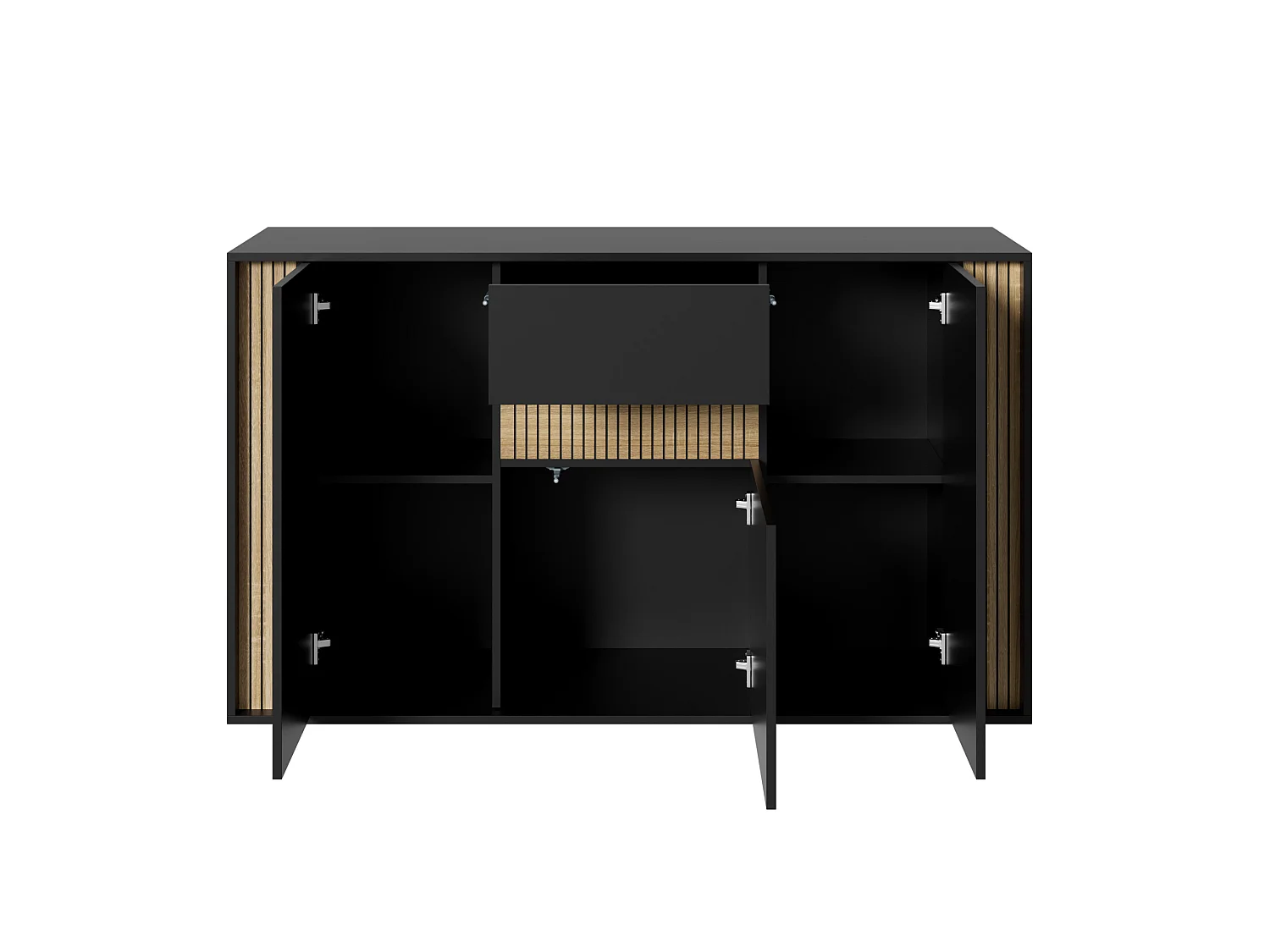 Credenza con 3 ante, 1 cassetto e illuminazione LED regolabile - Nero e legno naturale