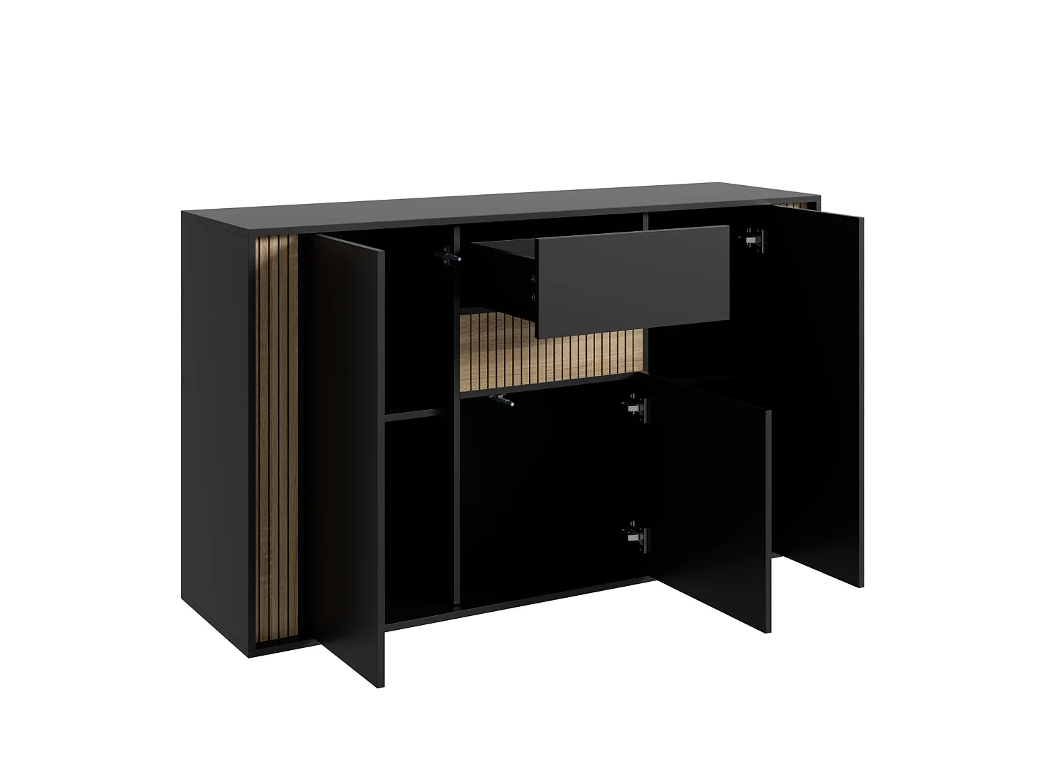 Credenza con 3 ante, 1 cassetto e illuminazione LED regolabile - Nero e legno naturale