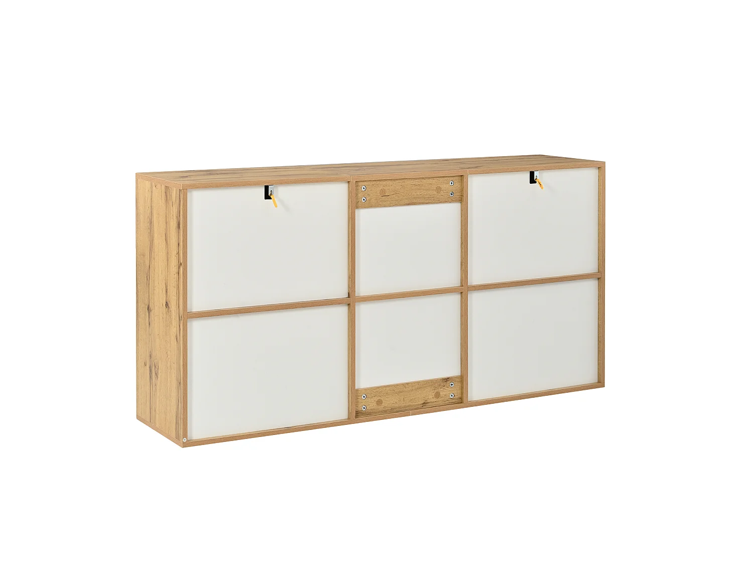 Buffet finition laquée brillante avec 3 portes - Blanc et bois 140×35×71cm