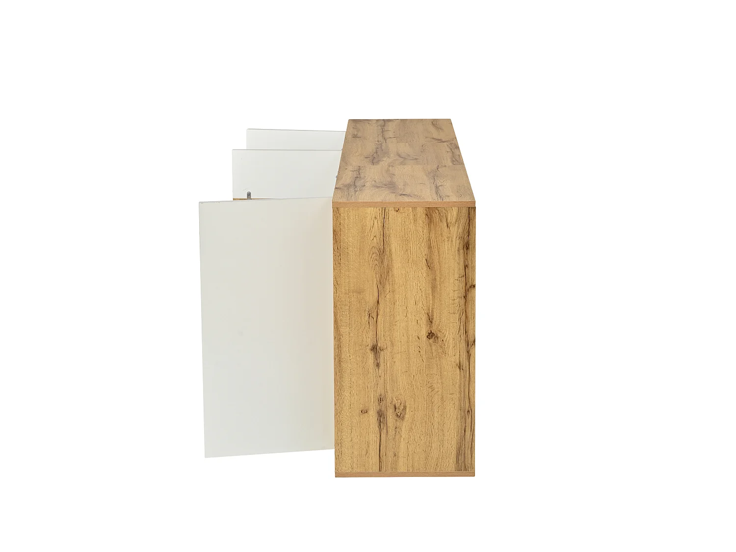 Buffet finition laquée brillante avec 3 portes - Blanc et bois 140×35×71cm