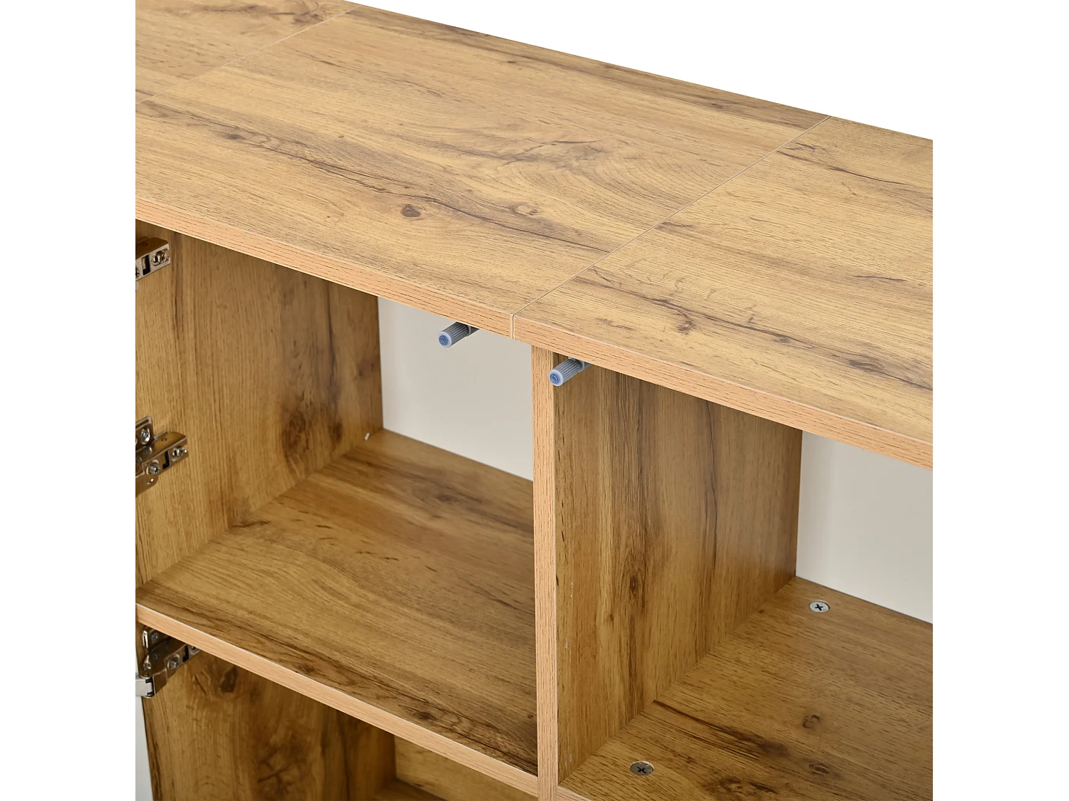 Buffet finition laquée brillante avec 3 portes - Blanc et bois 140×35×71cm