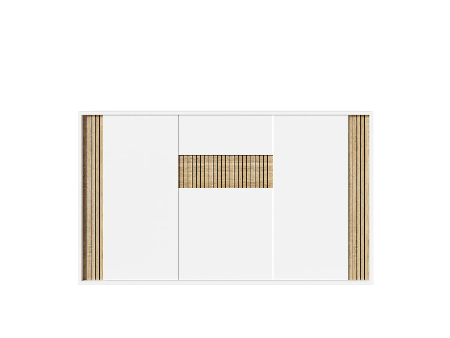 Dressoir met 3 deuren, 1 lade en verstelbare ledverlichting – Wit en naturel hout
