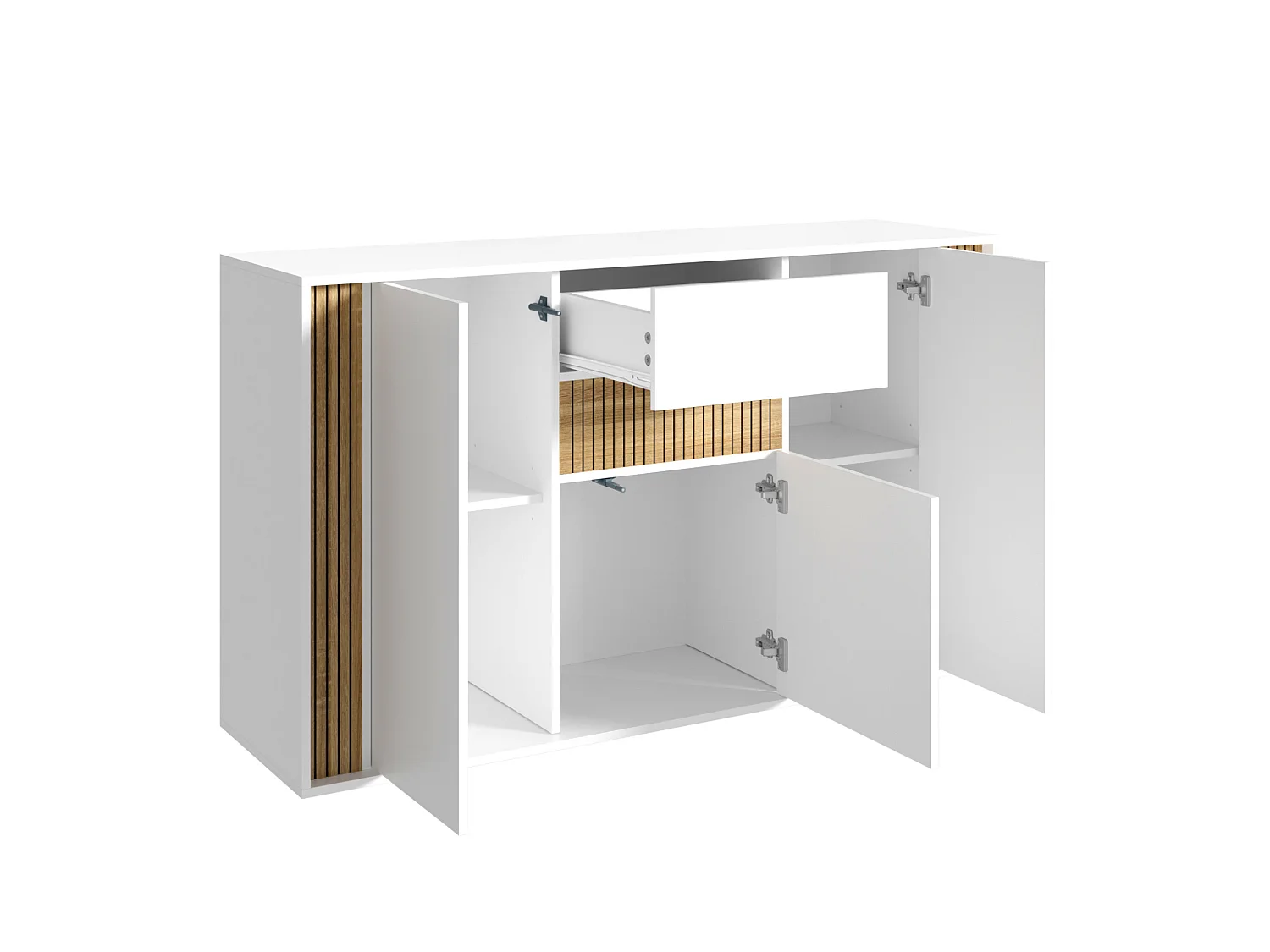 Dressoir met 3 deuren, 1 lade en verstelbare ledverlichting – Wit en naturel hout