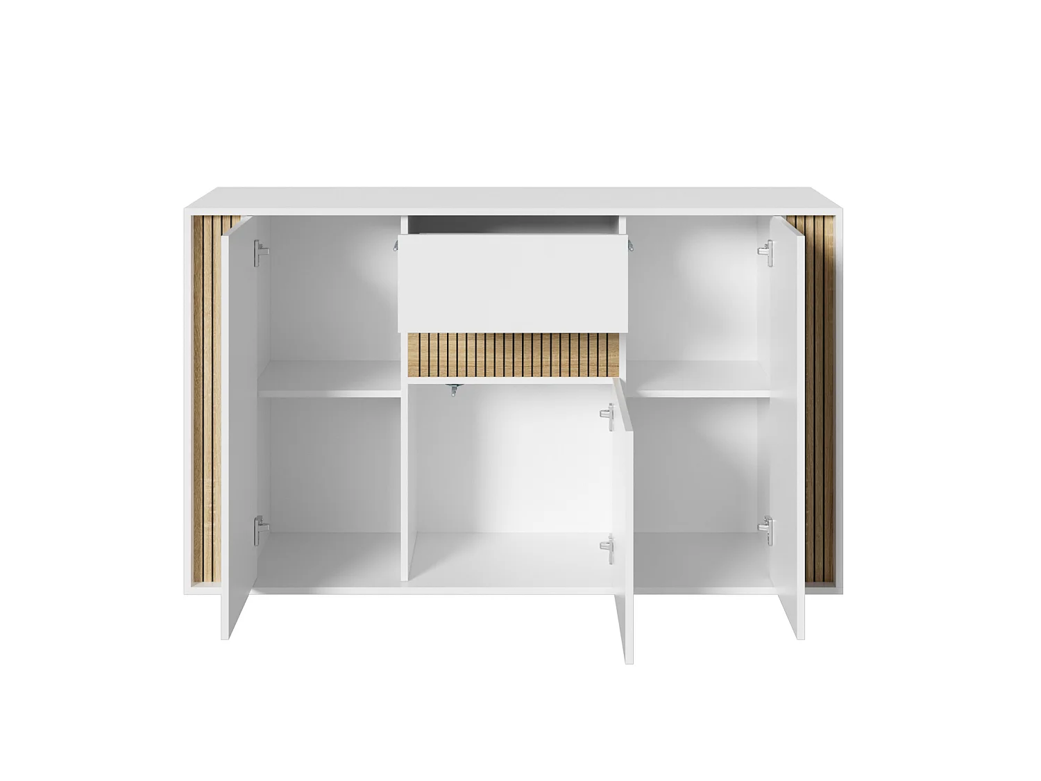 Dressoir met 3 deuren, 1 lade en verstelbare ledverlichting – Wit en naturel hout