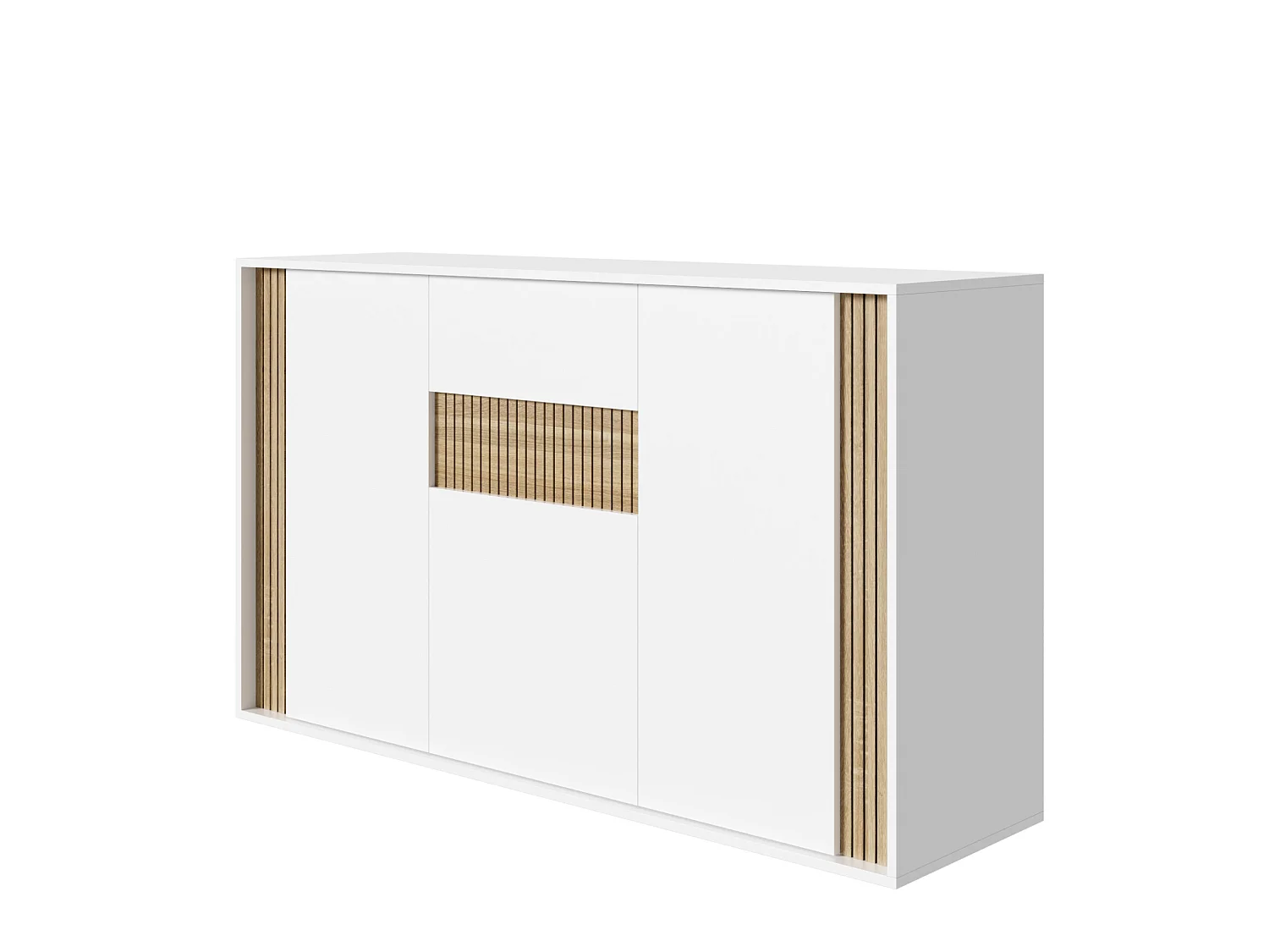 Dressoir met 3 deuren, 1 lade en verstelbare ledverlichting – Wit en naturel hout