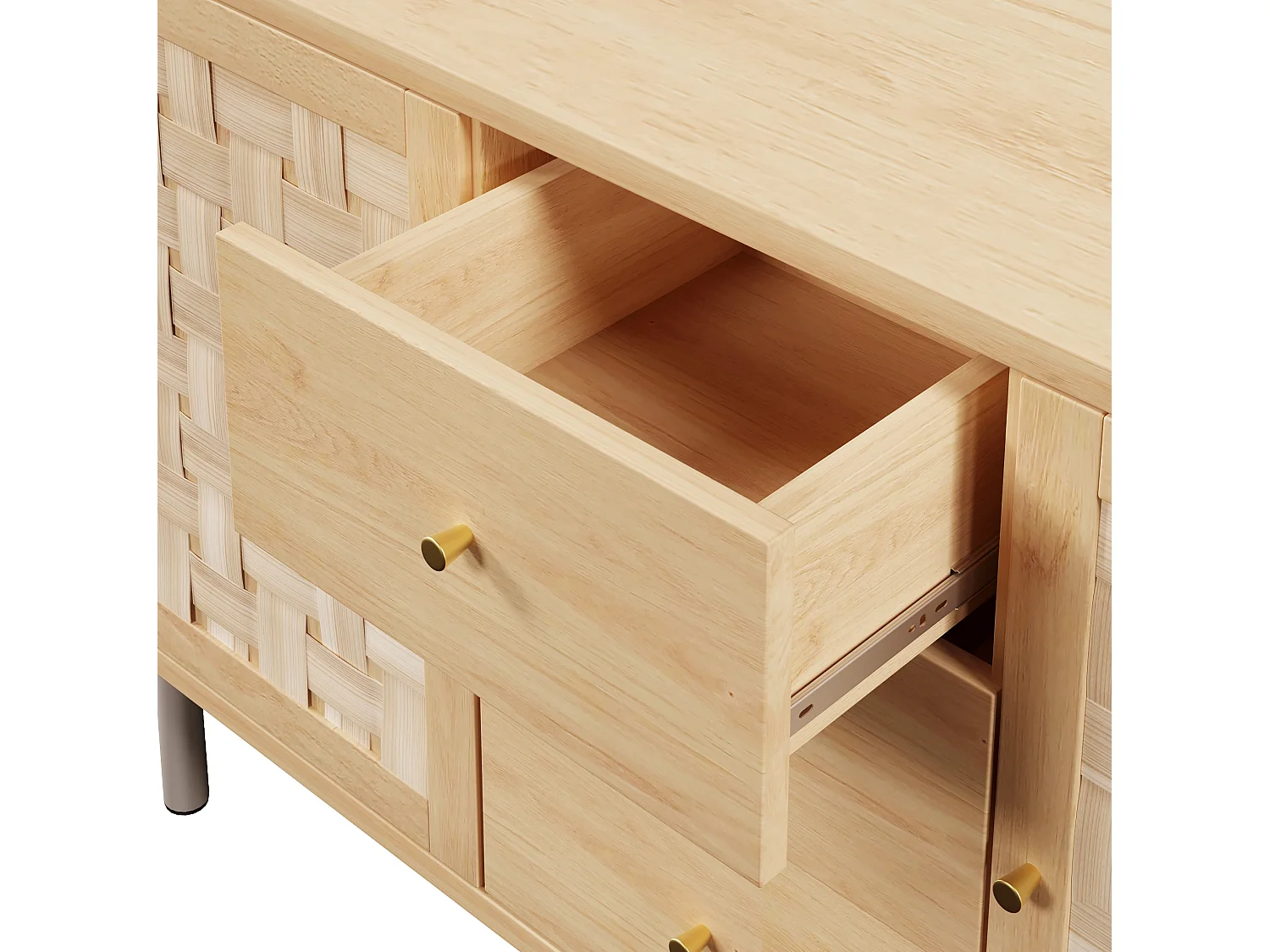 Buffet 120x40x75 cm avec 2 portes et 3 tiroirs - Pieds en métal - Naturel clair