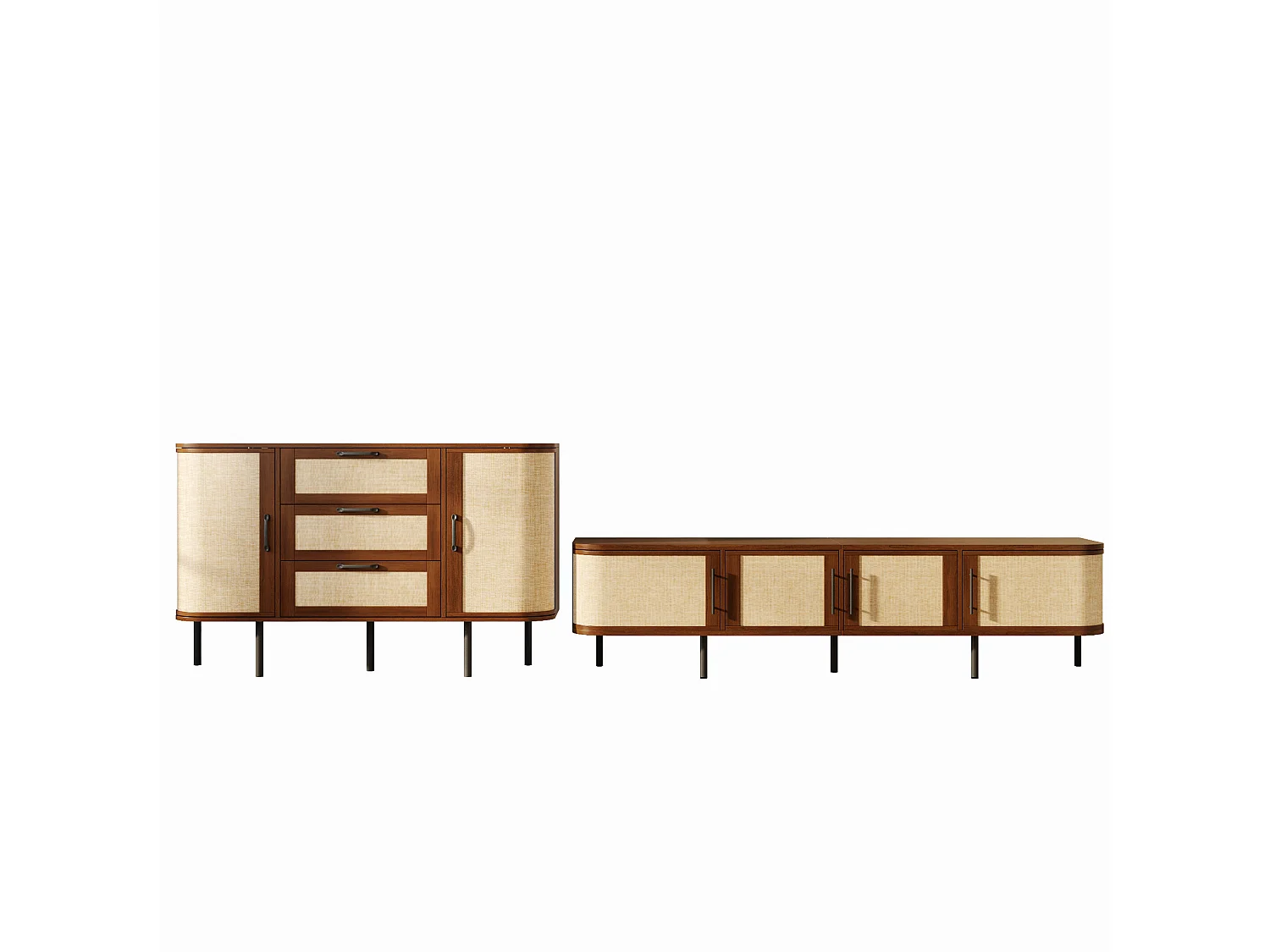 Ensemble buffet et meuble TV avec façade tressée - Marron