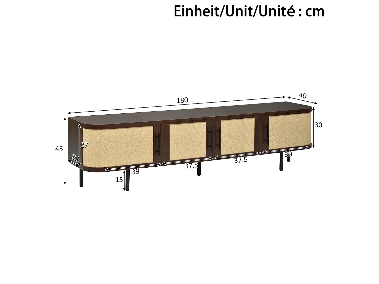 Ensemble buffet et meuble TV avec façade tressée - Marron