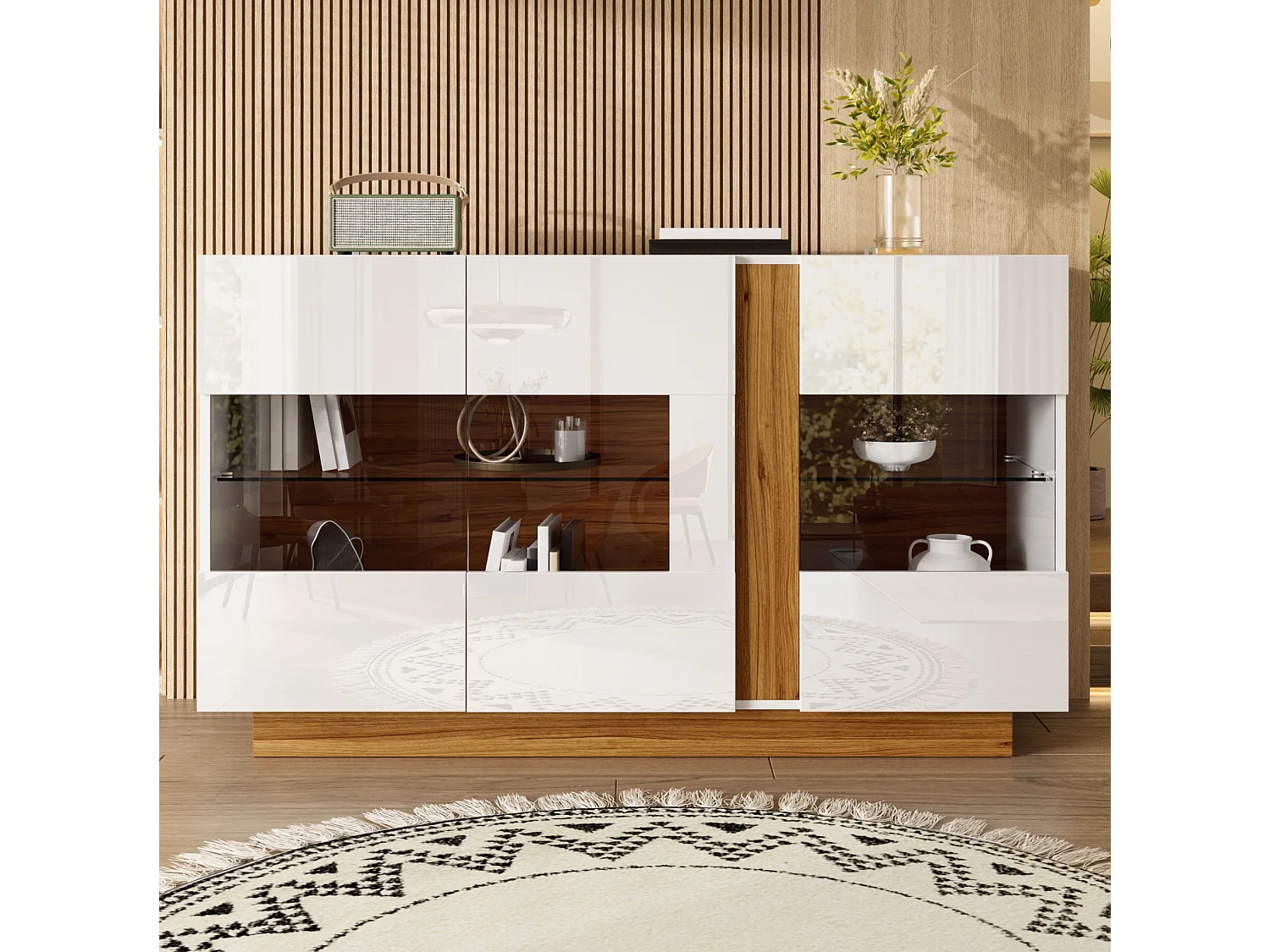 Dressoir met 3 acryl deuren en ledverlichting – Wit 120 × 38 × 80 cm