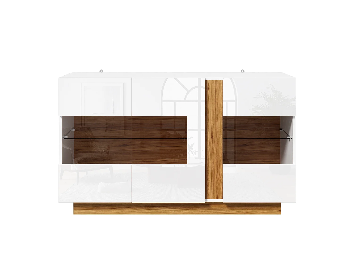 Dressoir met 3 acryl deuren en ledverlichting – Wit 120 × 38 × 80 cm