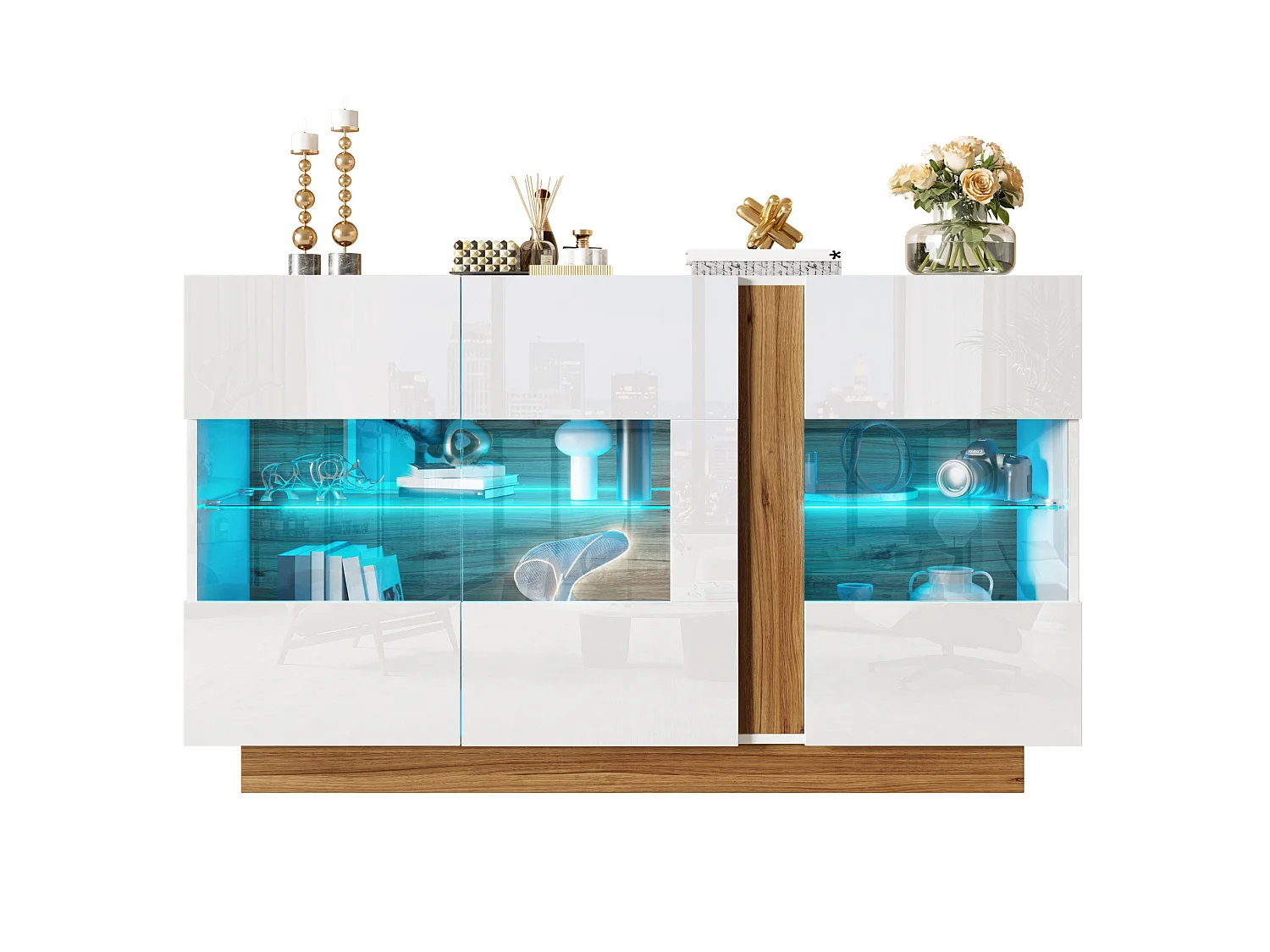 Dressoir met 3 acryl deuren en ledverlichting – Wit 120 × 38 × 80 cm