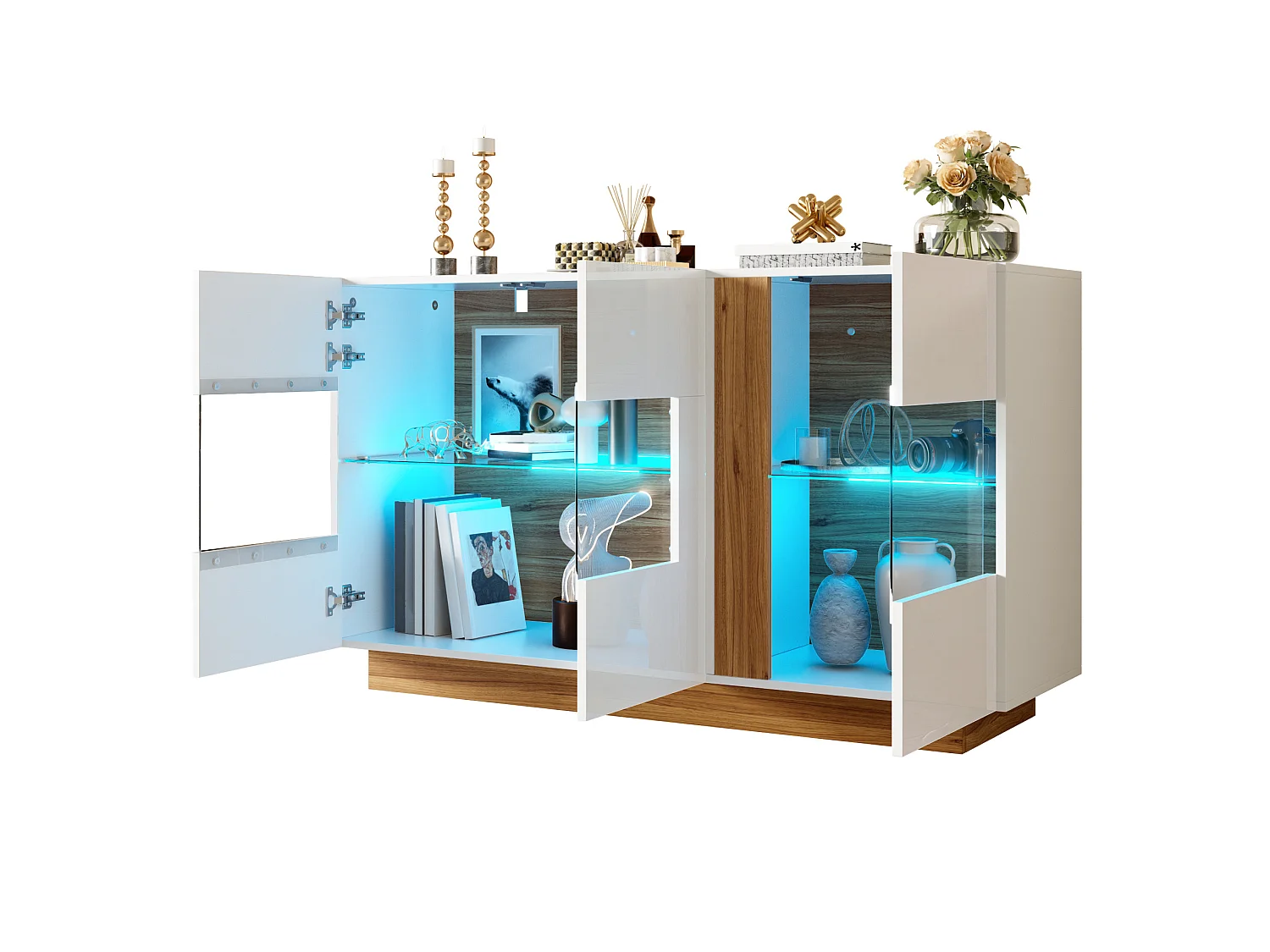Dressoir met 3 acryl deuren en ledverlichting – Wit 120 × 38 × 80 cm