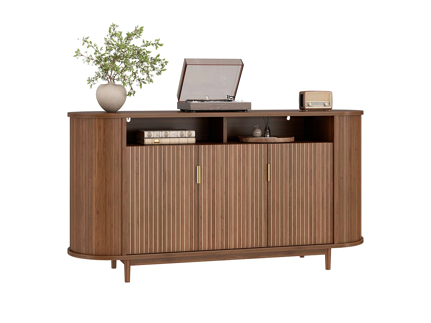 Dressoir met 3 deuren en verticale lijnen - Bruin 140 x 40 x 78 cm