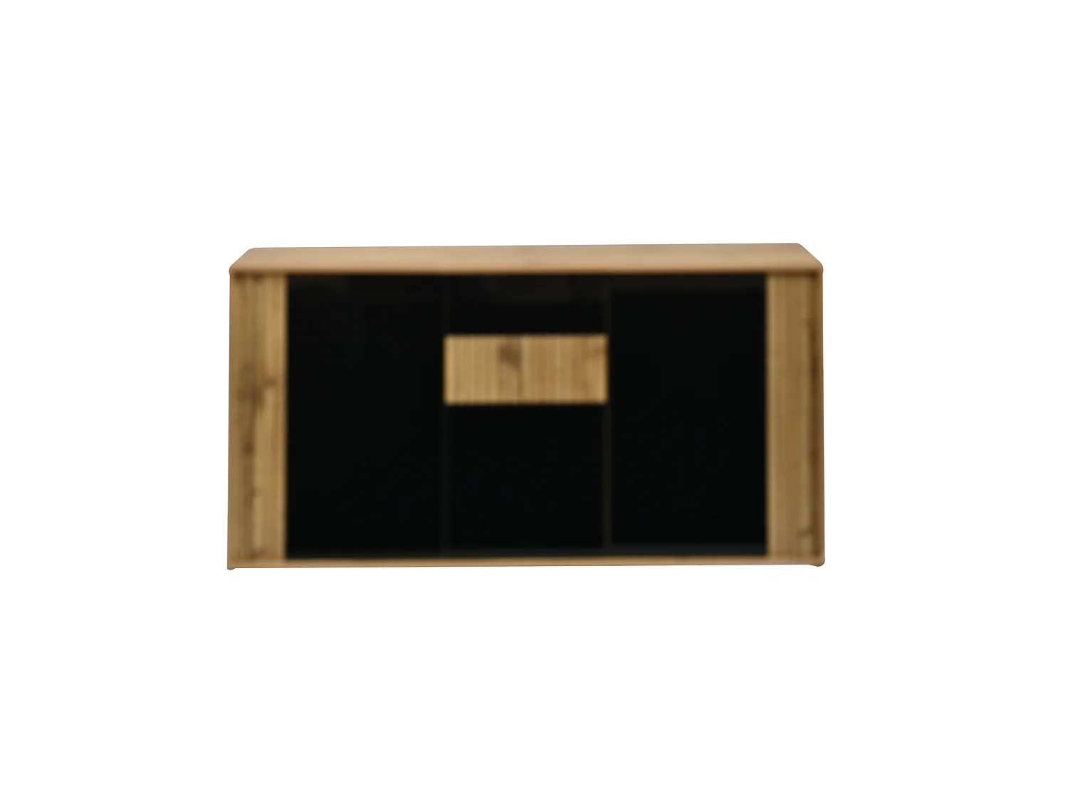 Buffet finition laquée brillante avec 3 portes - Noir et bois 140×35×71cm