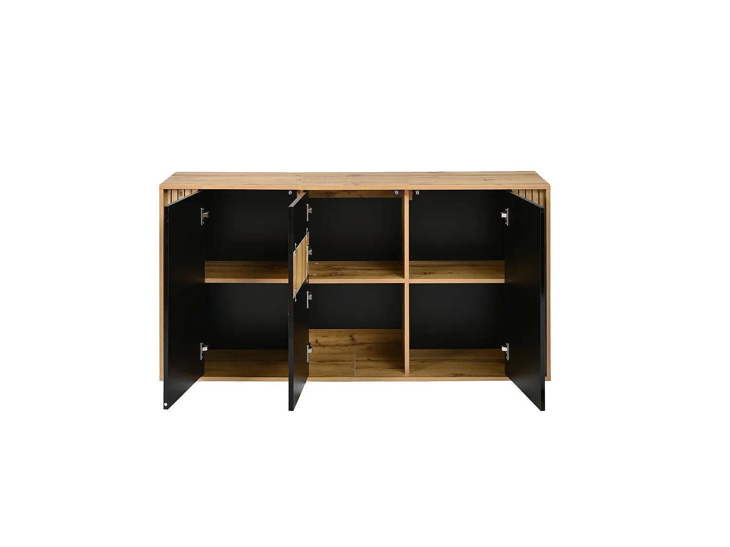 Buffet finition laquée brillante avec 3 portes - Noir et bois 140×35×71cm