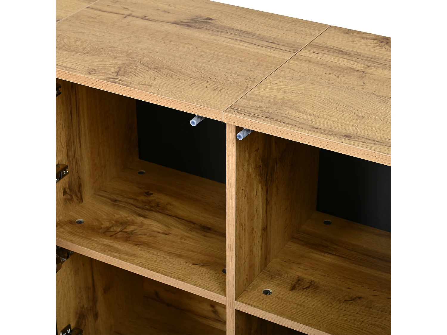 Buffet finition laquée brillante avec 3 portes - Noir et bois 140×35×71cm