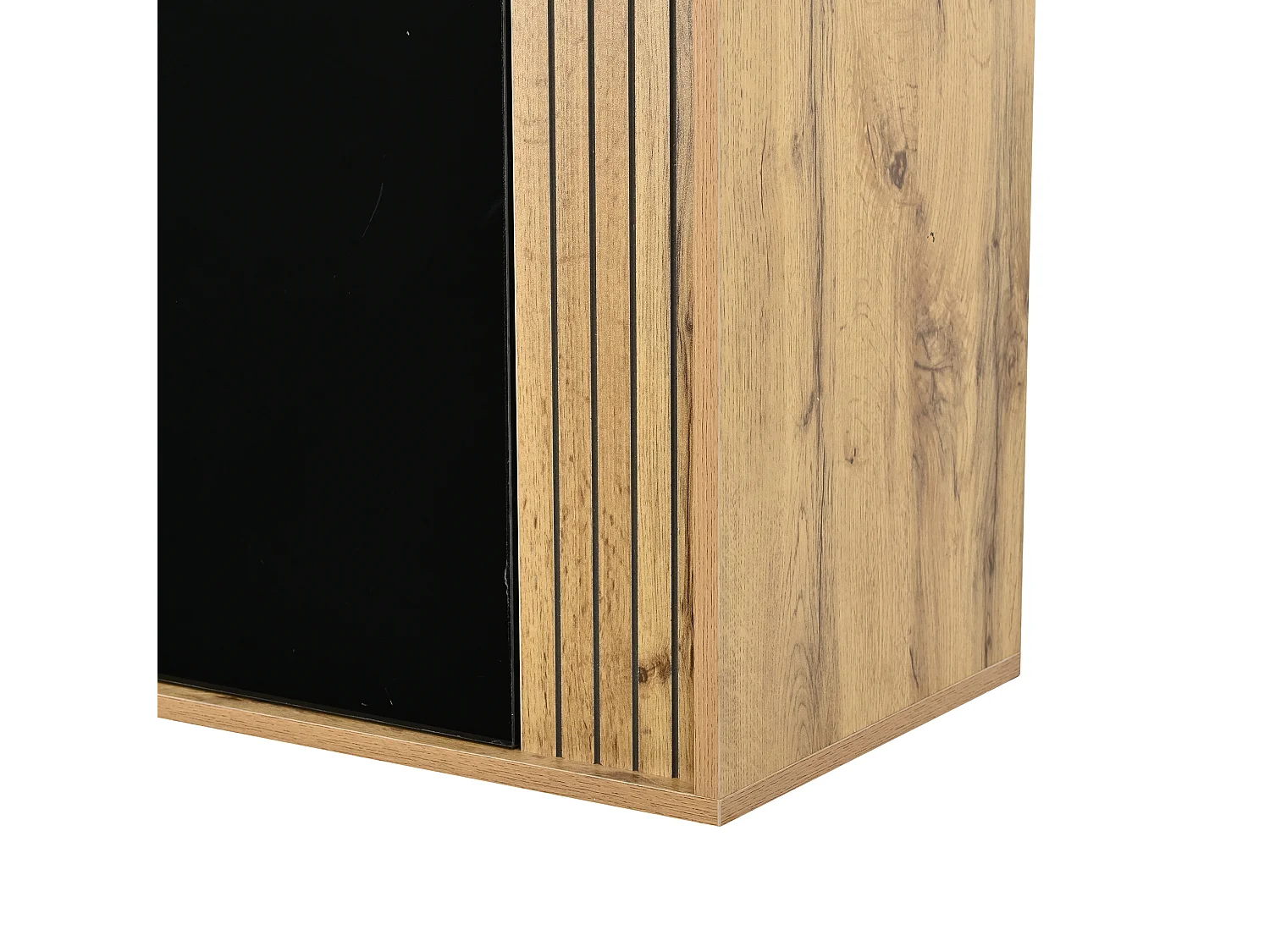 Buffet finition laquée brillante avec 3 portes - Noir et bois 140×35×71cm
