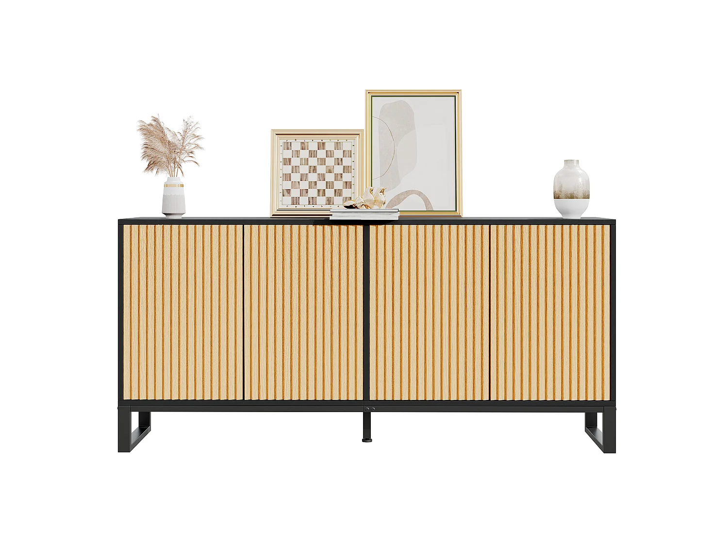 Buffet avec 4 portes - Couleur bois et noir 160 x 40 x 75 cm