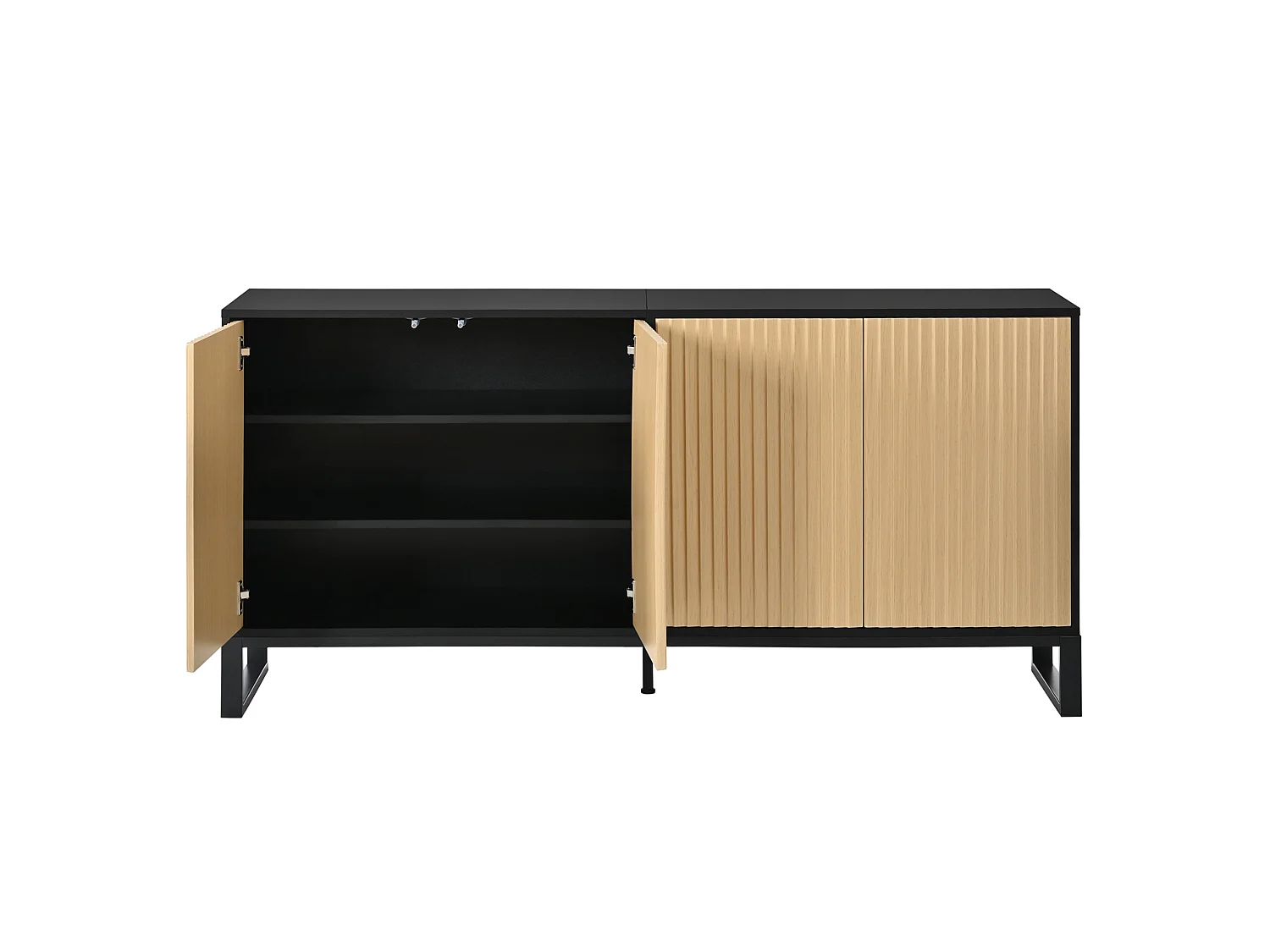 Buffet avec 4 portes - Couleur bois et noir 160 x 40 x 75 cm