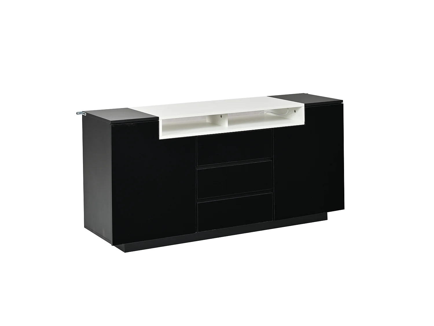 Dressoir met 2 L-vormige deuren, LED-verlichting en 3 lades - Glanzend zwarte afwerking