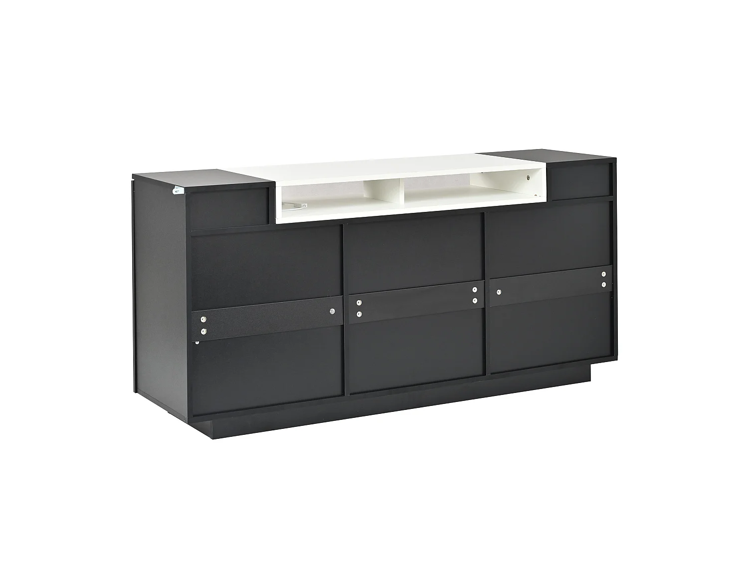 Dressoir met 2 L-vormige deuren, LED-verlichting en 3 lades - Glanzend zwarte afwerking