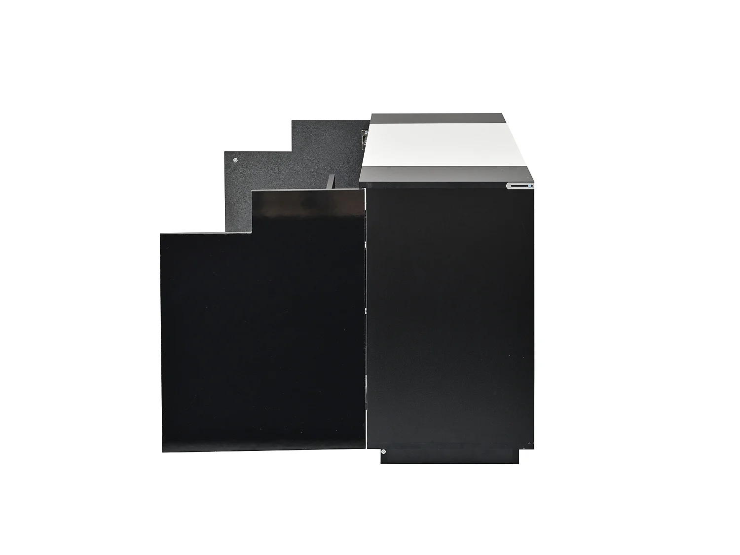 Dressoir met 2 L-vormige deuren, LED-verlichting en 3 lades - Glanzend zwarte afwerking