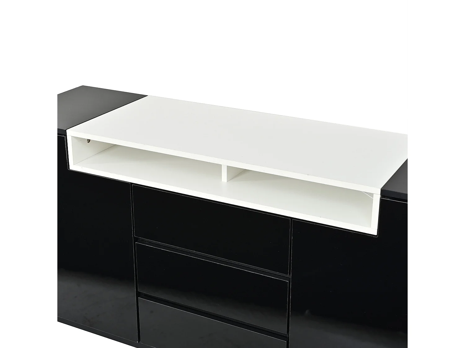 Dressoir met 2 L-vormige deuren, LED-verlichting en 3 lades - Glanzend zwarte afwerking