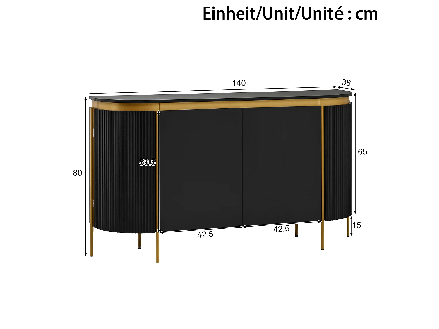 Buffet com 4 portas e sistema de organização de cabos – Preto
