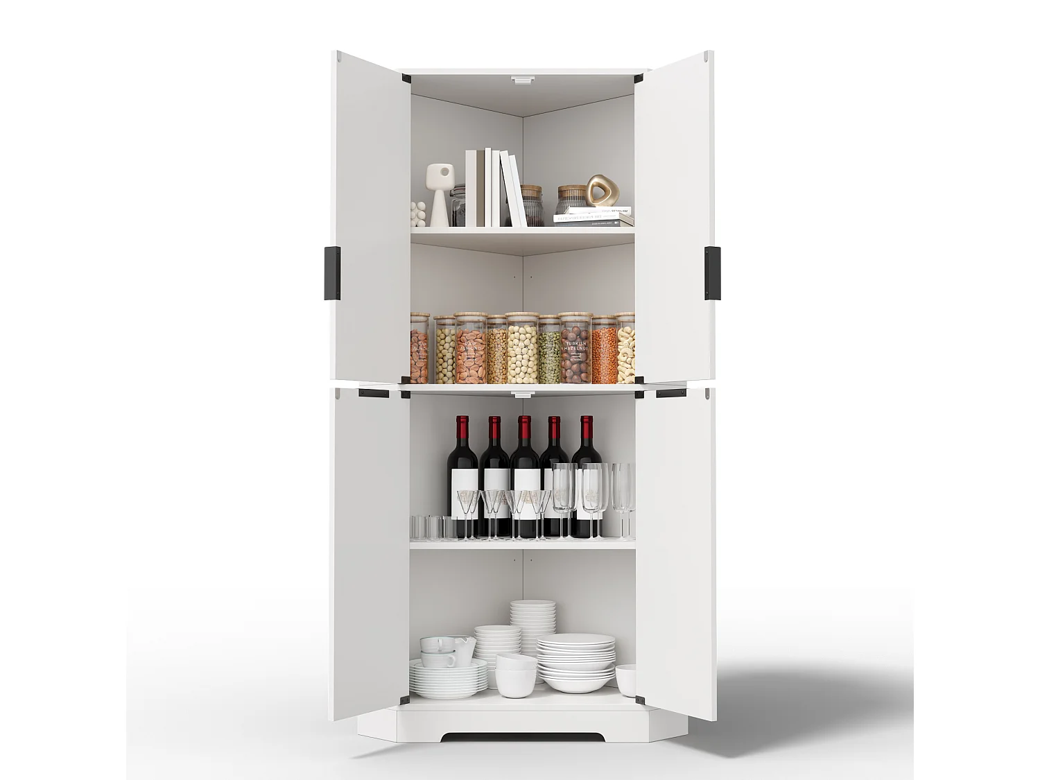 Buffet d'angle avec 4 portes et étagères réglables - Blanc 60 × 60 × 172 cm