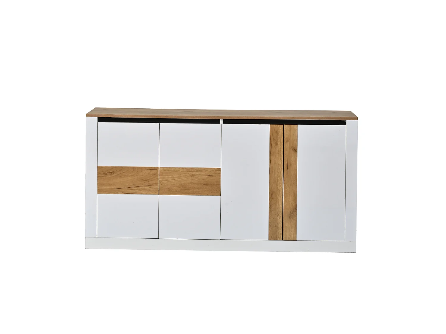 Buffet en MDF avec 4 portes et éclairage LED - Aspect chêne et blanc brillant