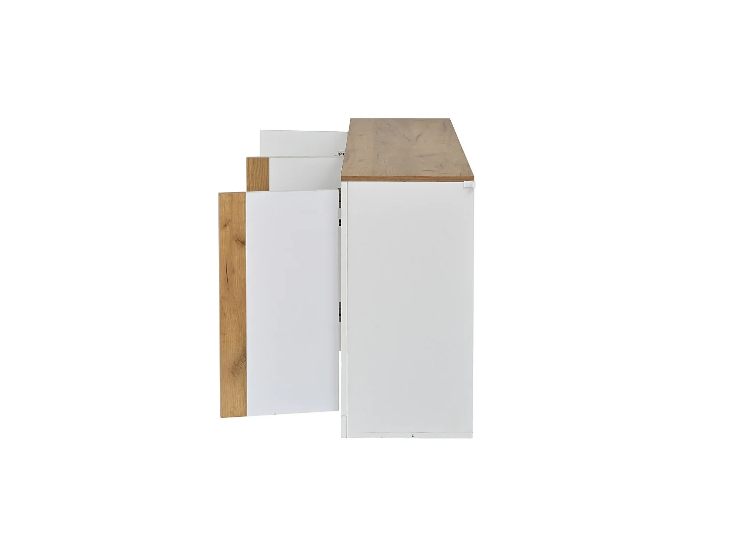 Buffet en MDF avec 4 portes et éclairage LED - Aspect chêne et blanc brillant