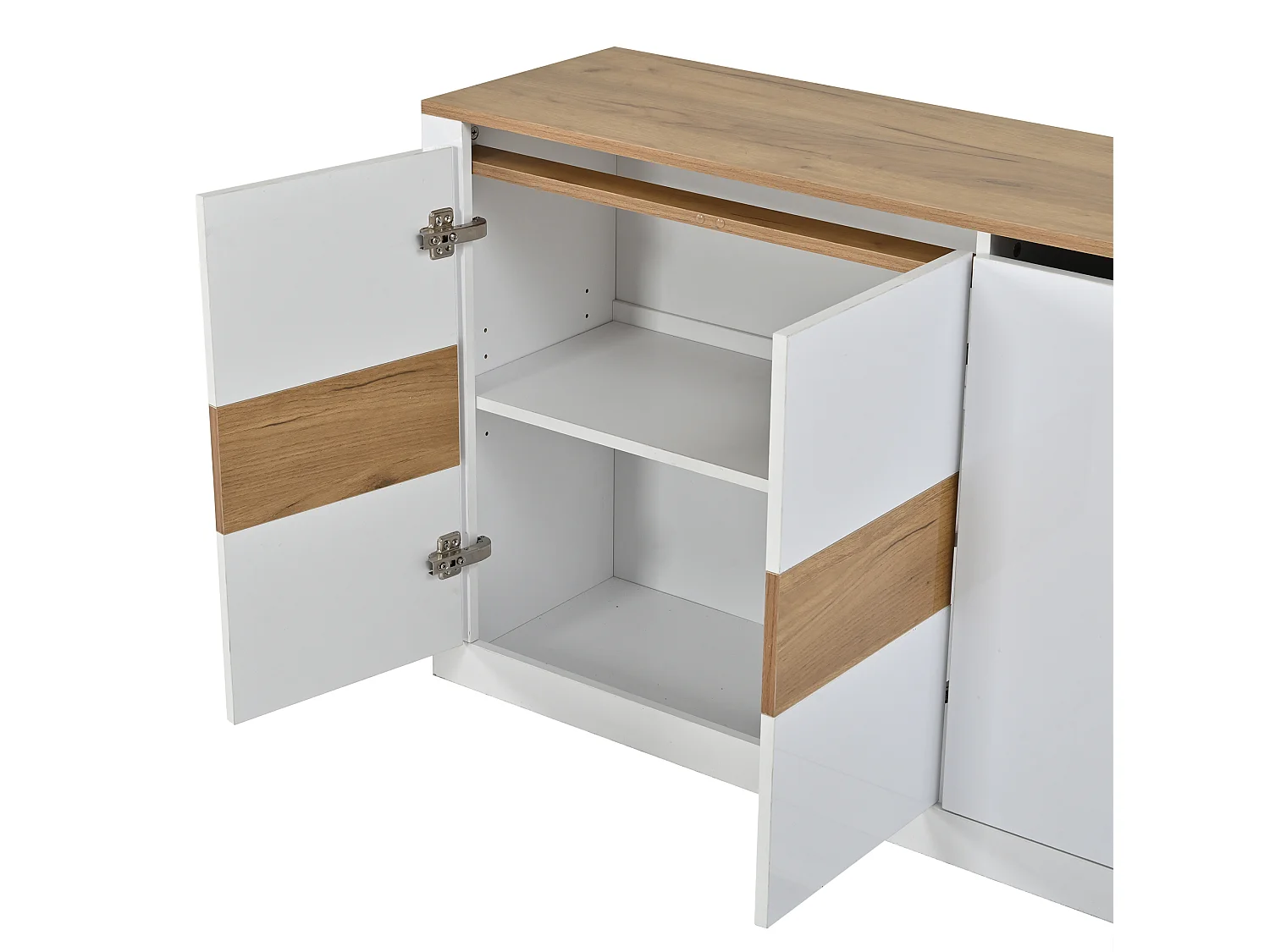 Buffet en MDF avec 4 portes et éclairage LED - Aspect chêne et blanc brillant