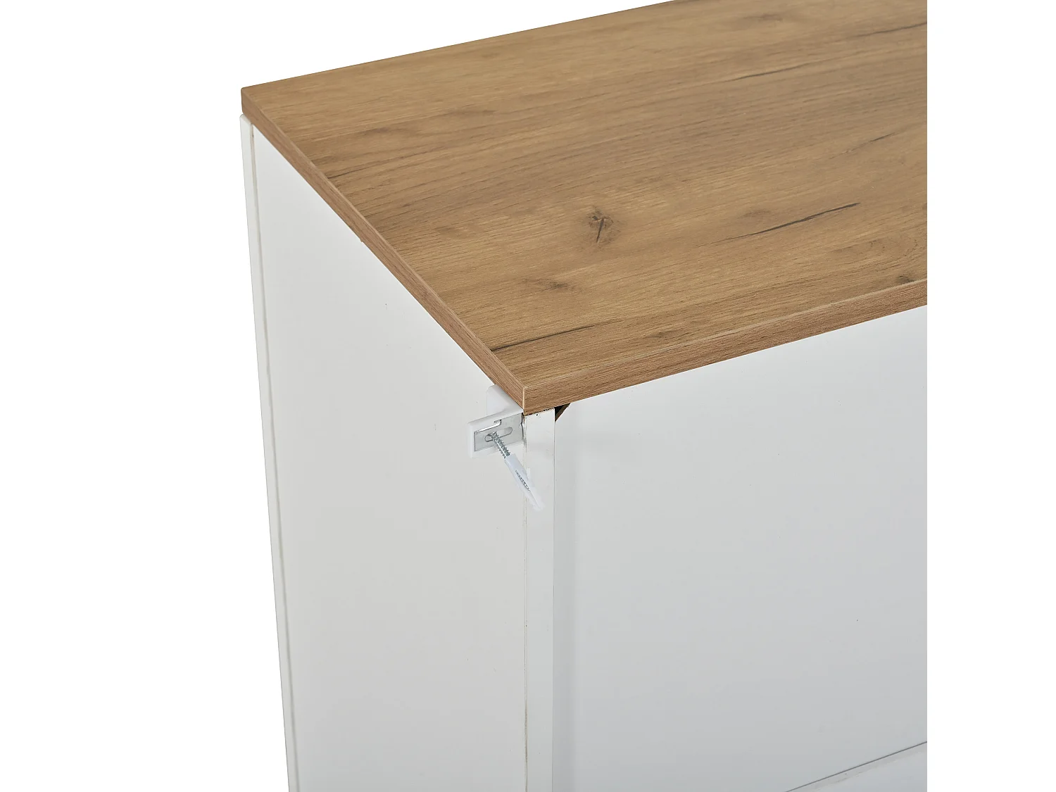 Buffet en MDF avec 4 portes et éclairage LED - Aspect chêne et blanc brillant