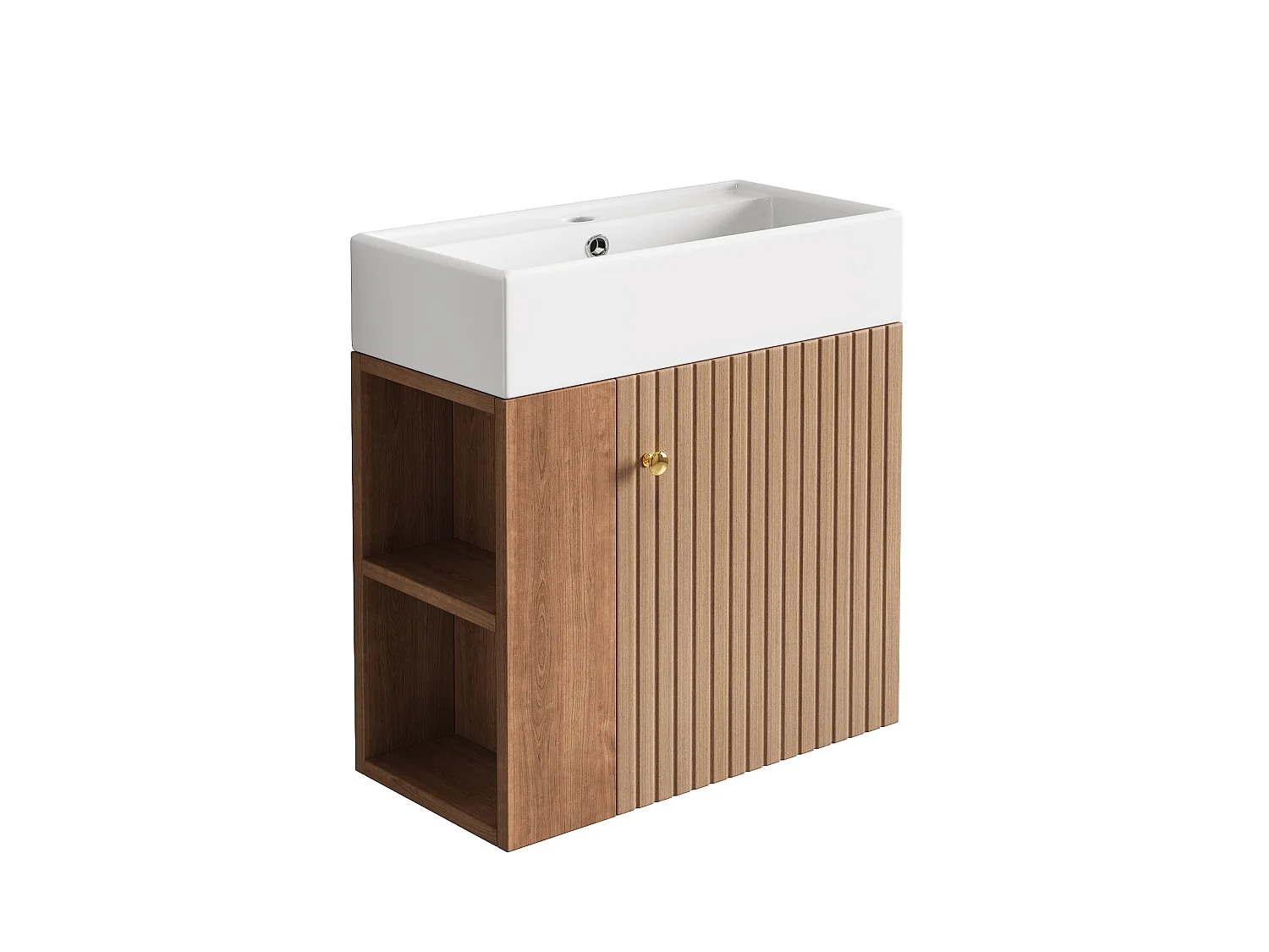 Meuble de salle de bain suspendu avec vasque à encastrer - Marron - 55 cm