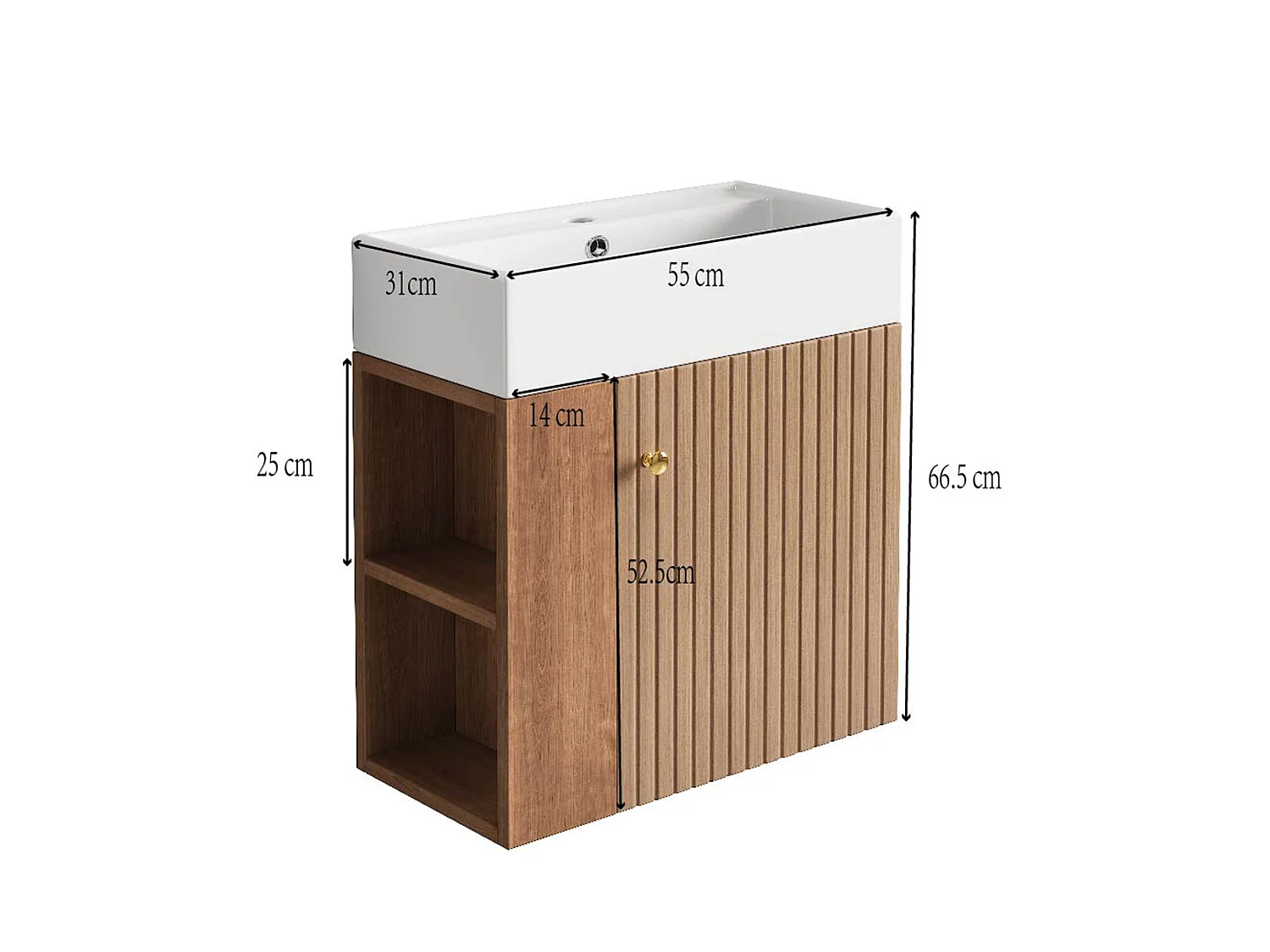 Meuble de salle de bain suspendu avec vasque à encastrer - Marron - 55 cm