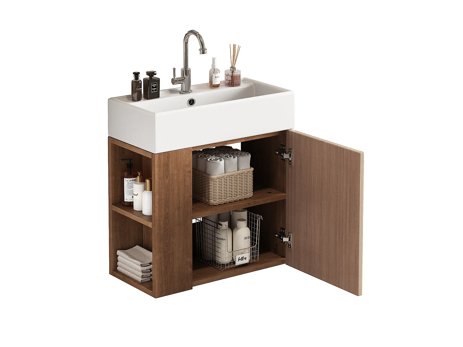 Meuble de salle de bain suspendu avec vasque à encastrer - Marron - 55 cm