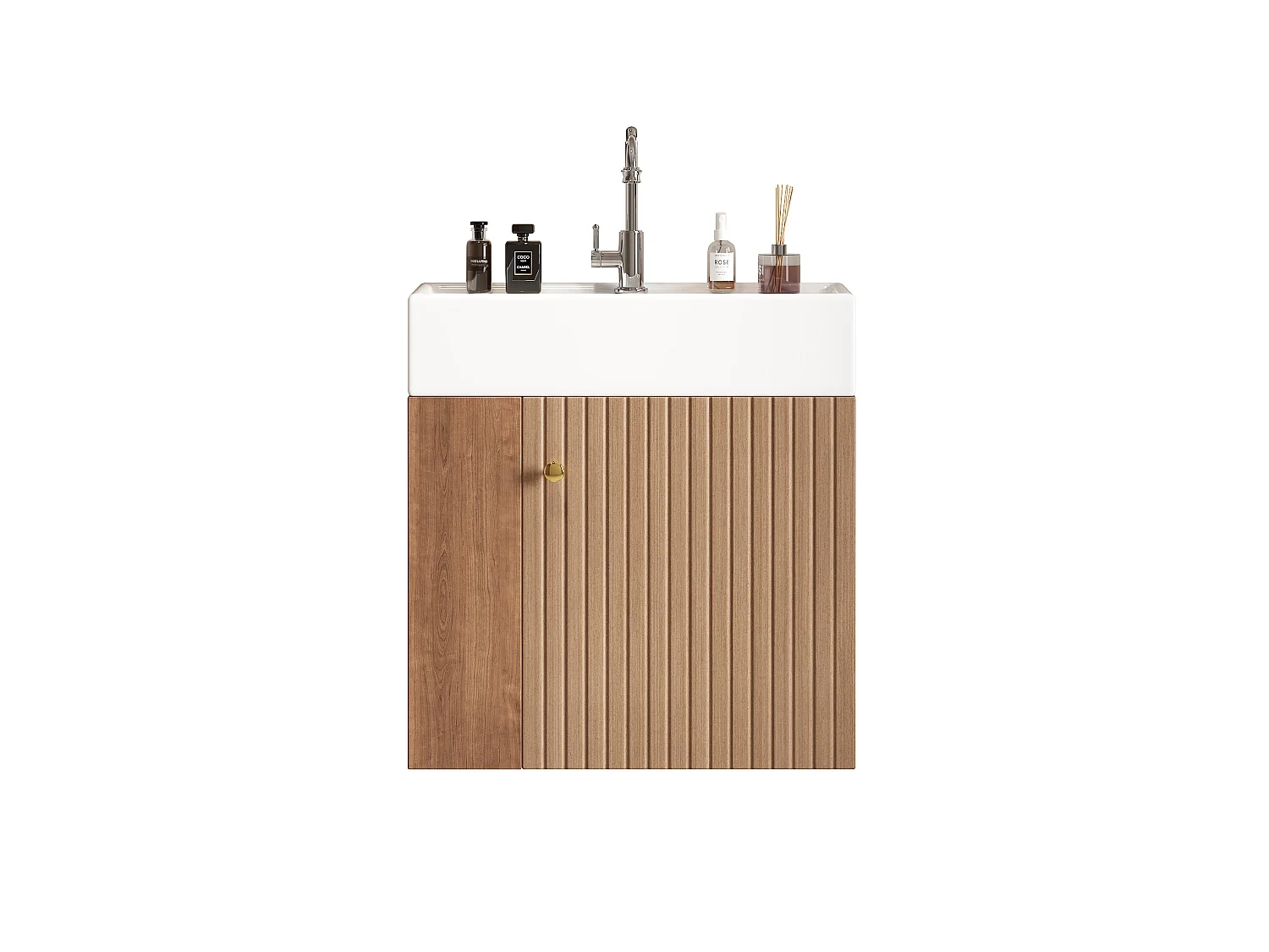 Meuble de salle de bain suspendu avec vasque à encastrer - Marron - 55 cm