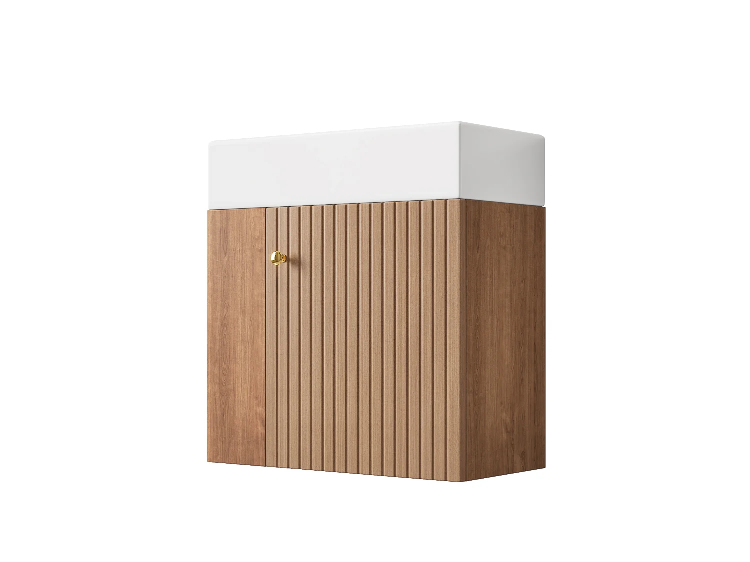Meuble de salle de bain suspendu avec vasque à encastrer - Marron - 55 cm