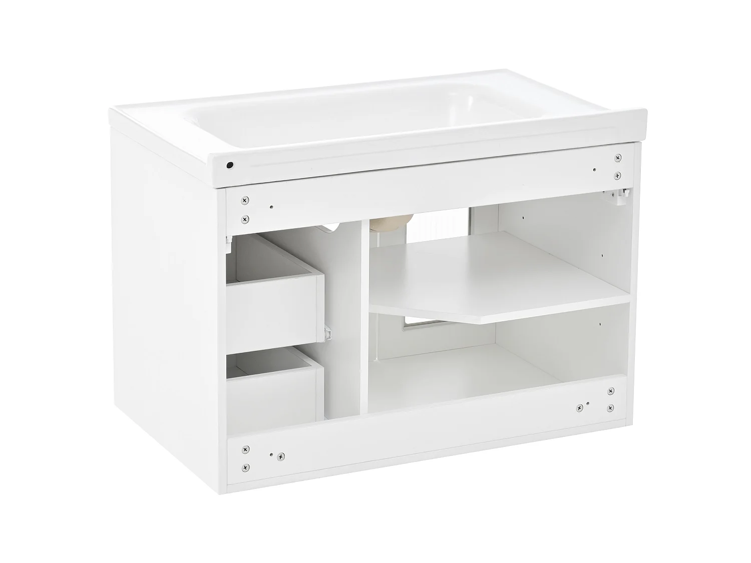 Meuble de salle de bain suspendu avec 2 tiroirs et vasque en céramique - Blanc - 80 cm