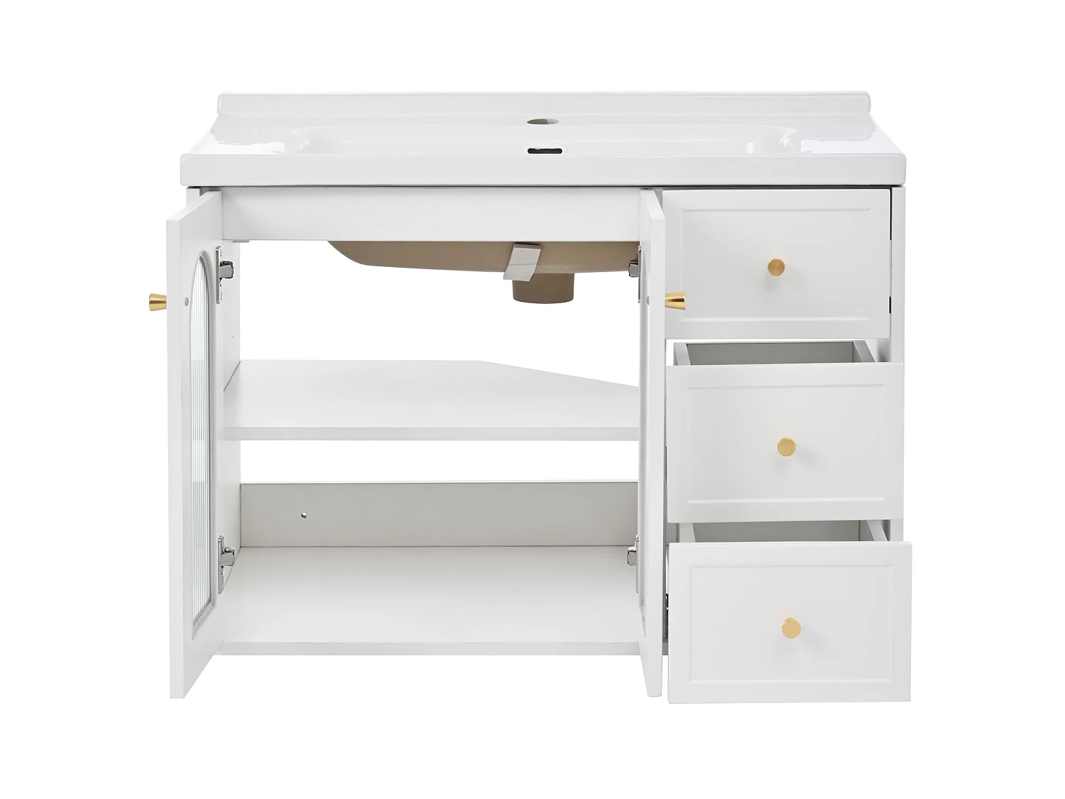 Meuble de salle de bain suspendu avec 2 tiroirs et vasque en céramique - Blanc - 80 cm
