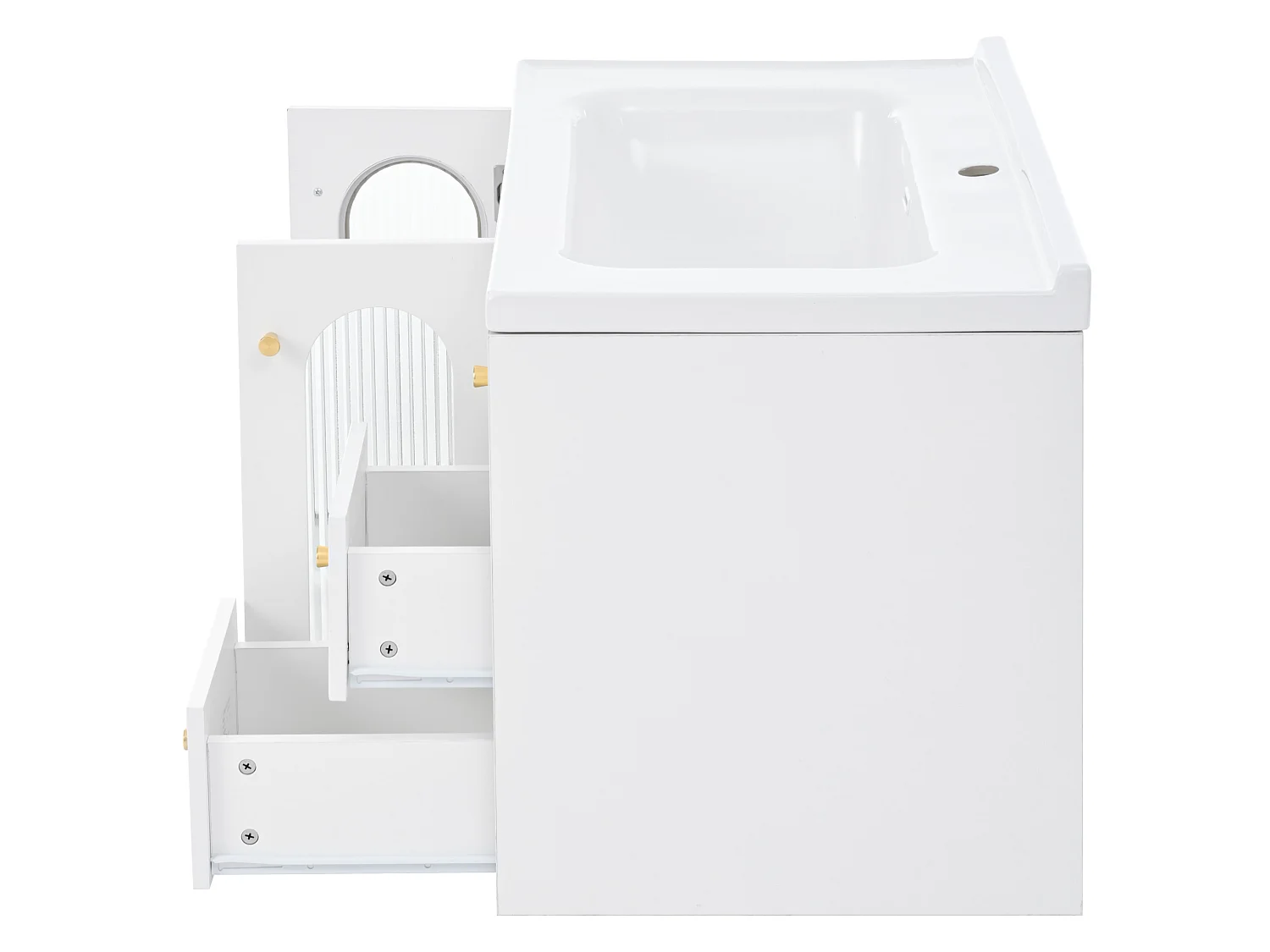 Meuble de salle de bain suspendu avec 2 tiroirs et vasque en céramique - Blanc - 80 cm