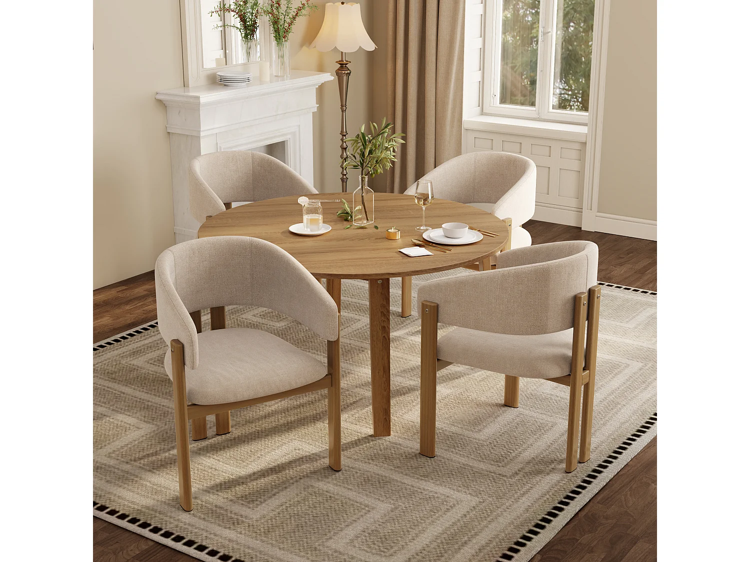 Set di 2 sedie in lino e metallo - Naturale chiaro e beige
