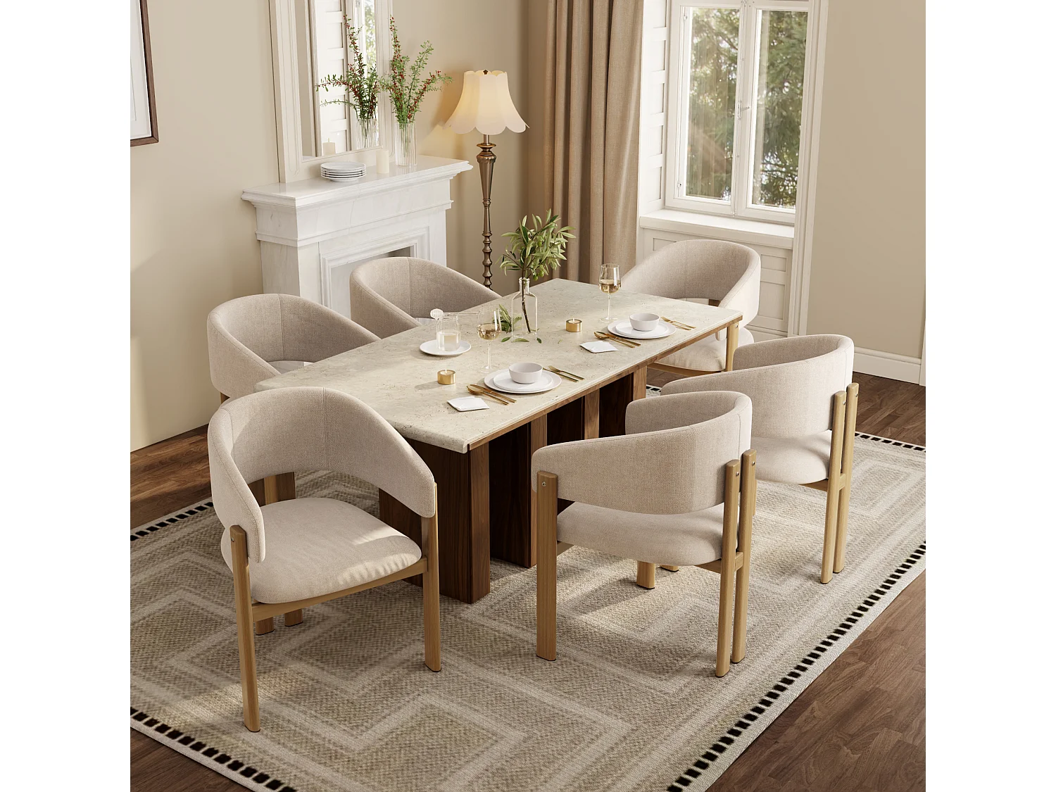 Set di 2 sedie in lino e metallo - Naturale chiaro e beige