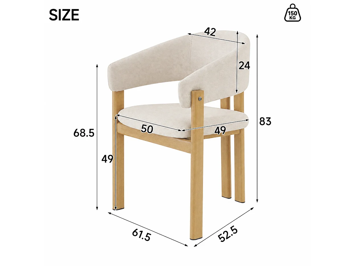 Set di 2 sedie in lino e metallo - Naturale chiaro e beige
