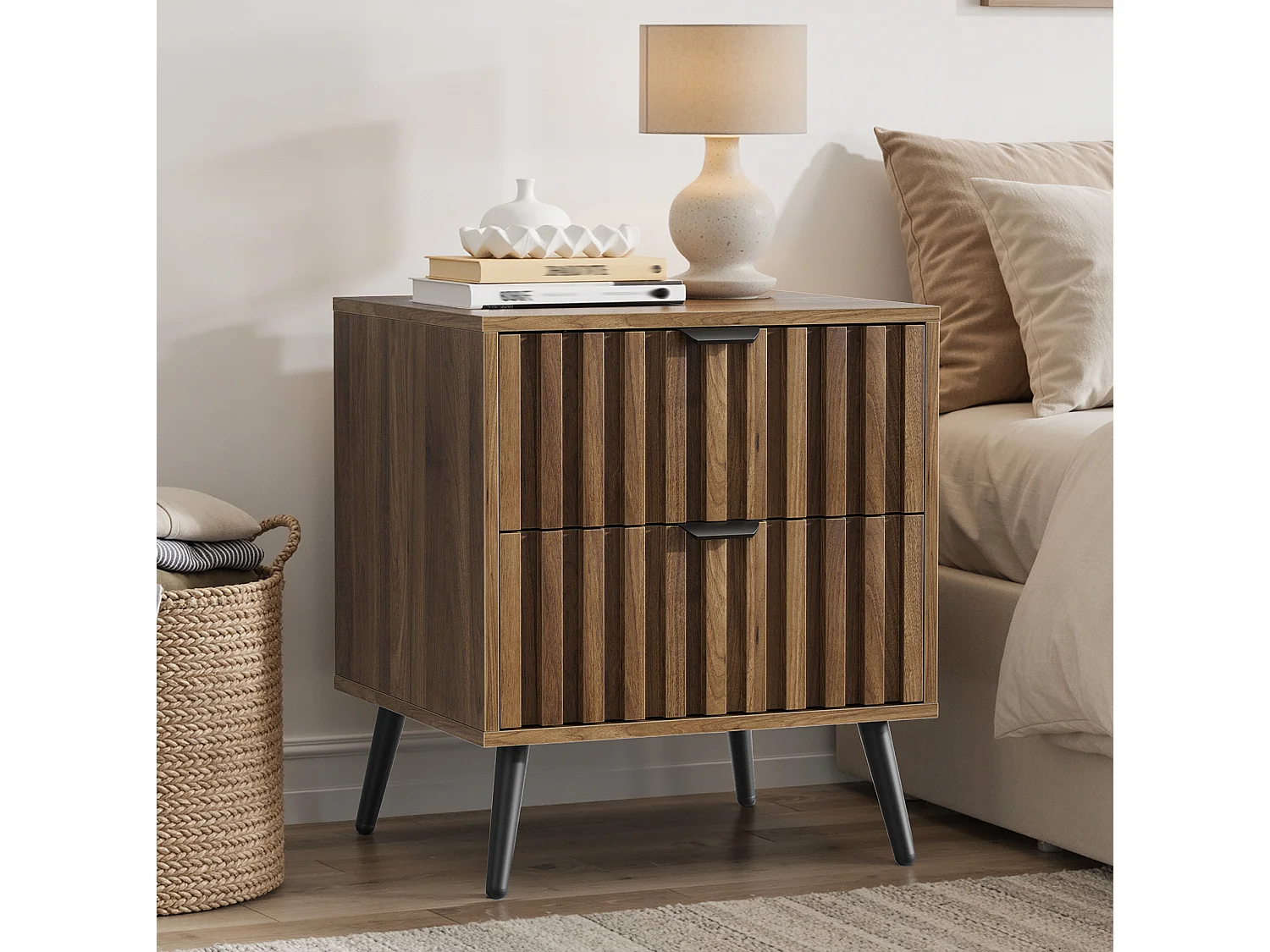 Table de chevet moderne avec 2 tiroirs - Marron 45 x 40 x 53 cm