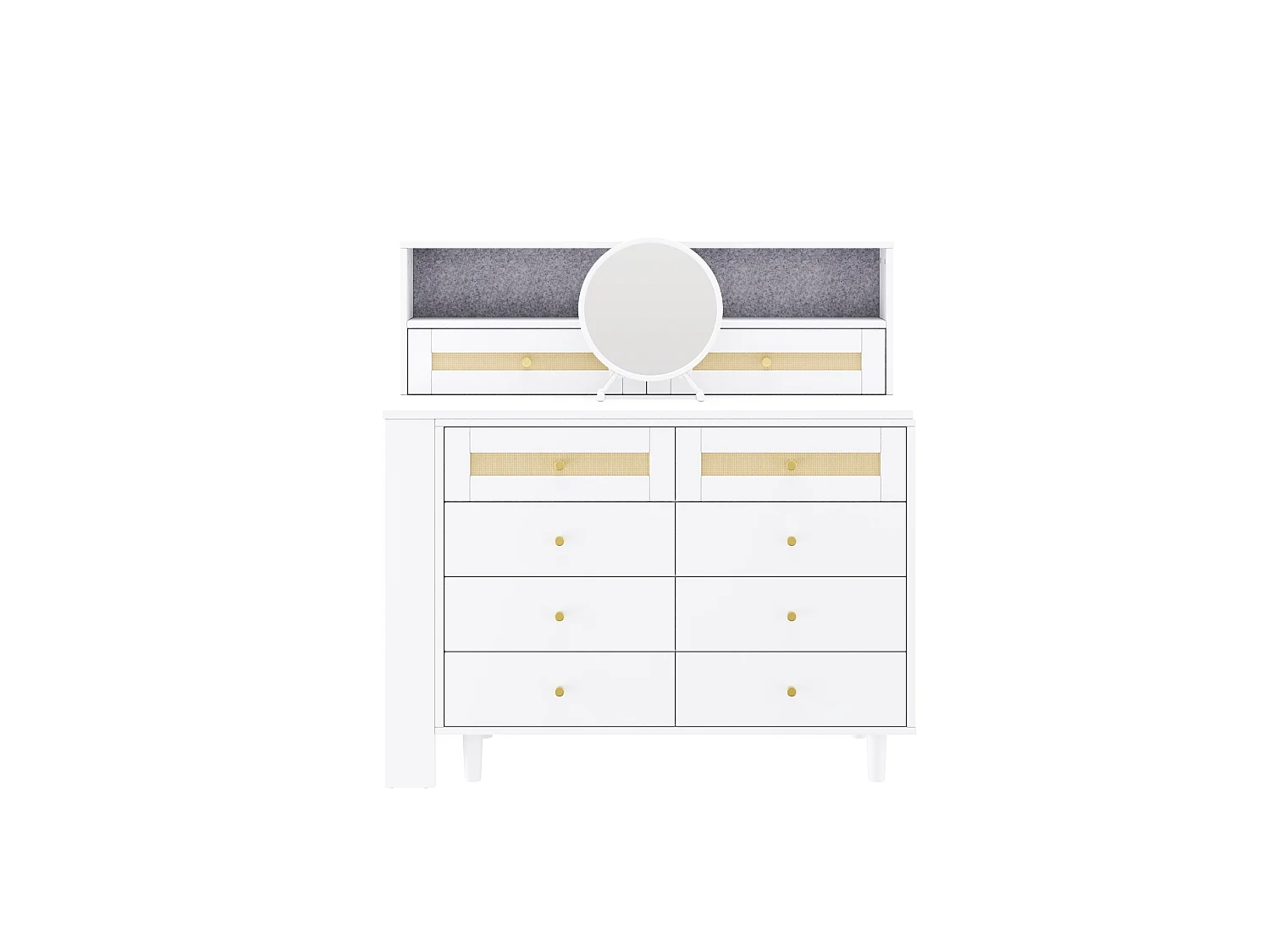 Coiffeuse avec miroir, 10 tiroirs et plateau pivotant - Blanc
