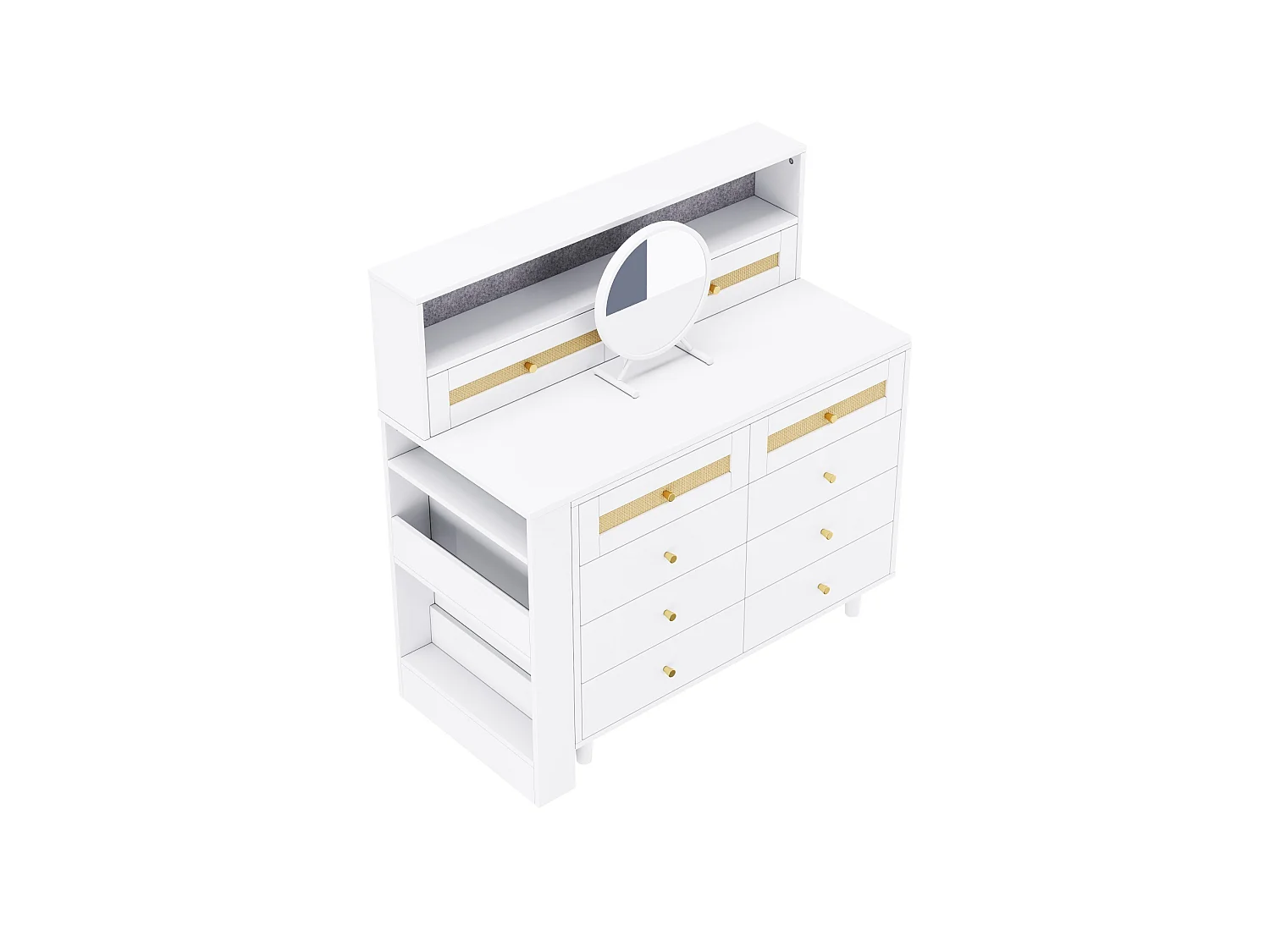 Coiffeuse avec miroir, 10 tiroirs et plateau pivotant - Blanc