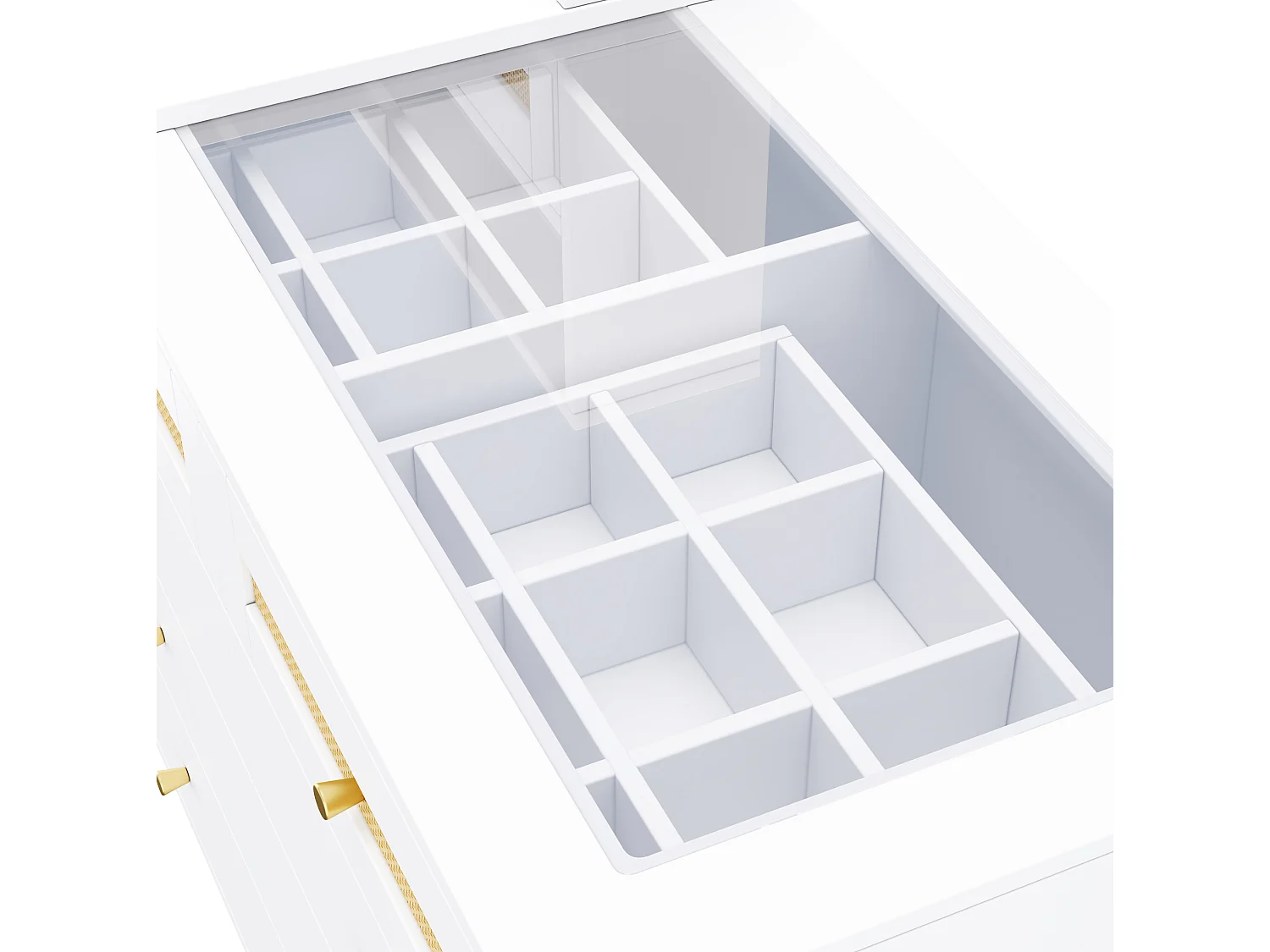 Coiffeuse avec miroir, 10 tiroirs et plateau pivotant - Blanc