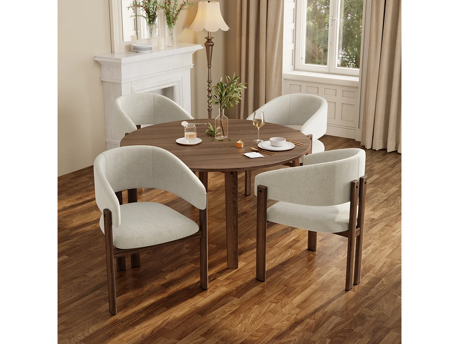 Lot de 2 chaises en lin et métal - Marron et beige