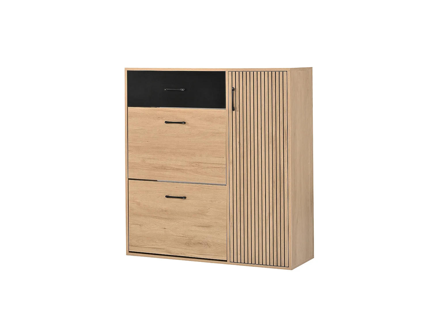 Meuble à chaussures étroit avec 3 portes et 1 tiroir - Ccouleur bois et noir